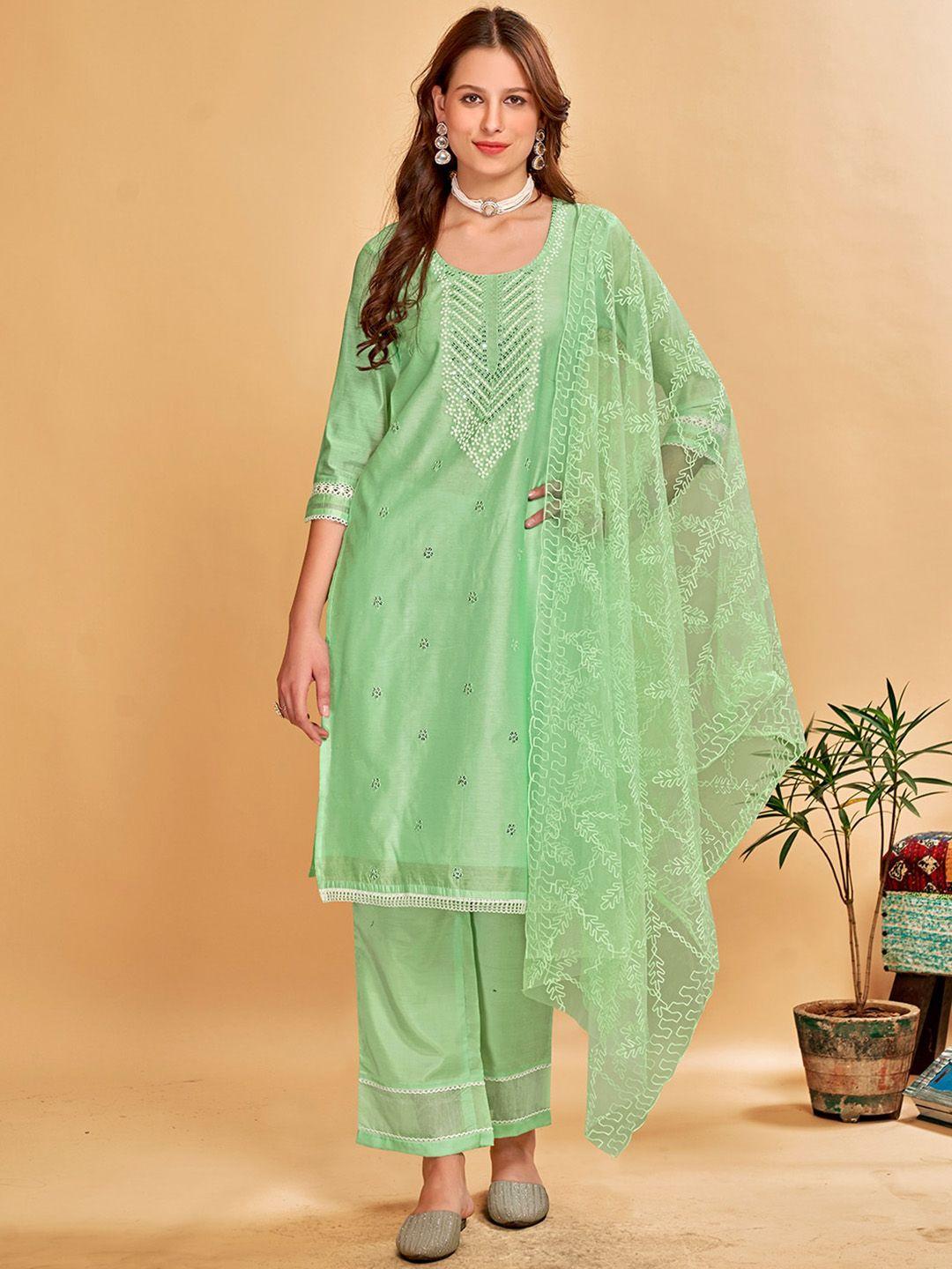 anouk regular sequinned chanderi cotton kurta with palazzos & dupatta