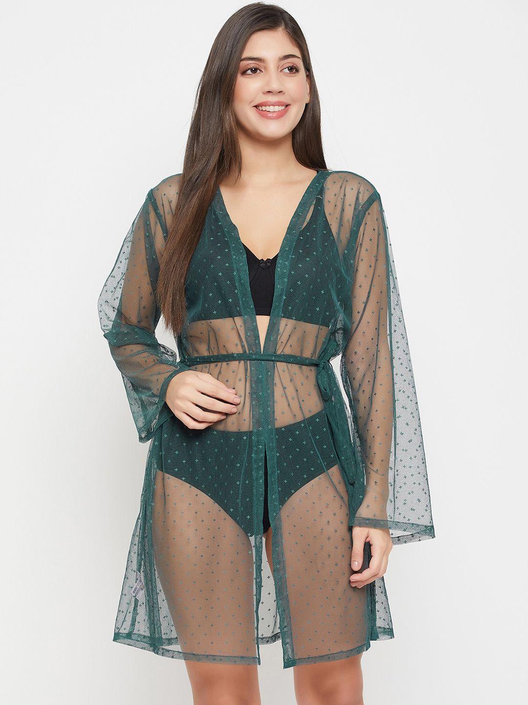 clovia dobby embroidered lace robe