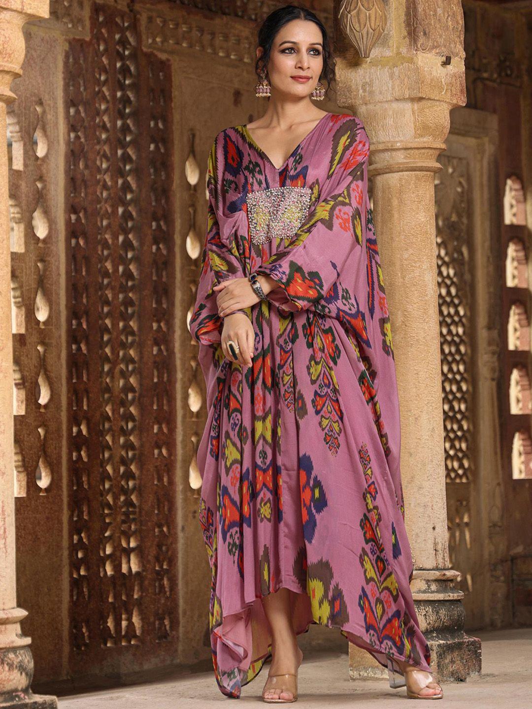 scakhi ikat printed sequinned kaftan maxi ethnic dresses