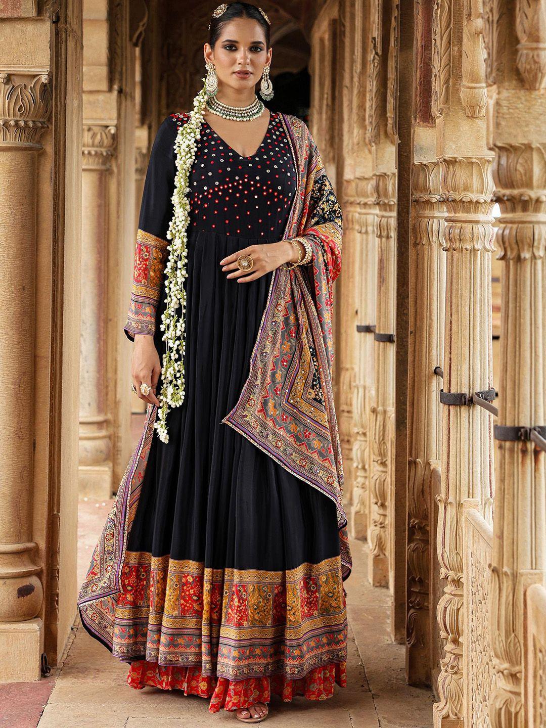 scakhi embellished sequinned a line maxi ethnic dresses with dupatta