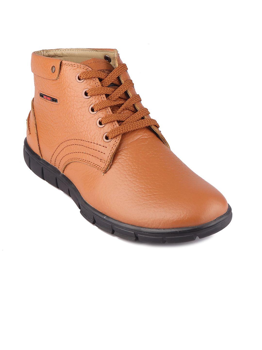 red chief men tan brown solid leather mid-top flat boots