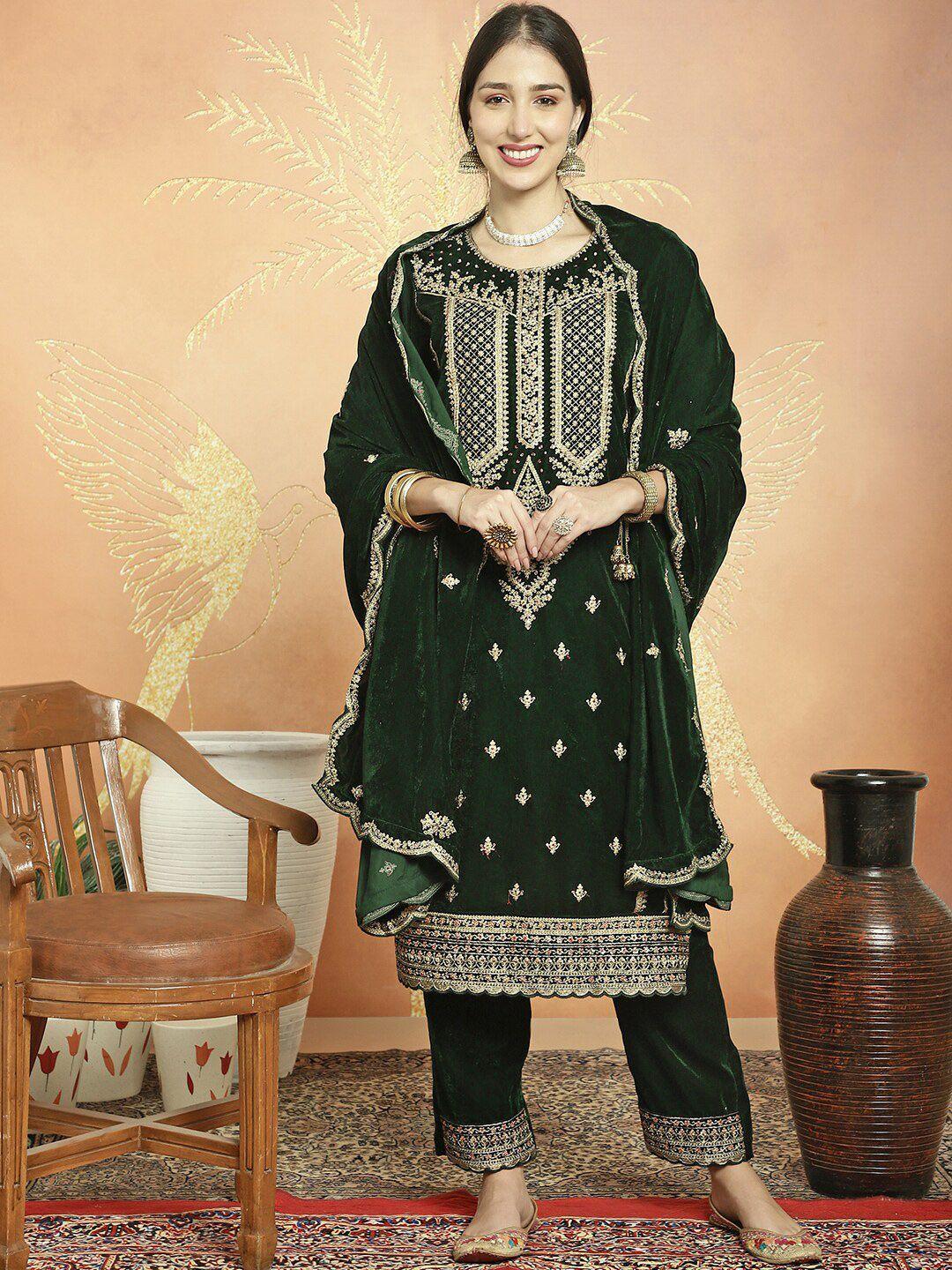 stylee lifestyle ethnic motifs embroidered sequinned velvet unstitched dress material