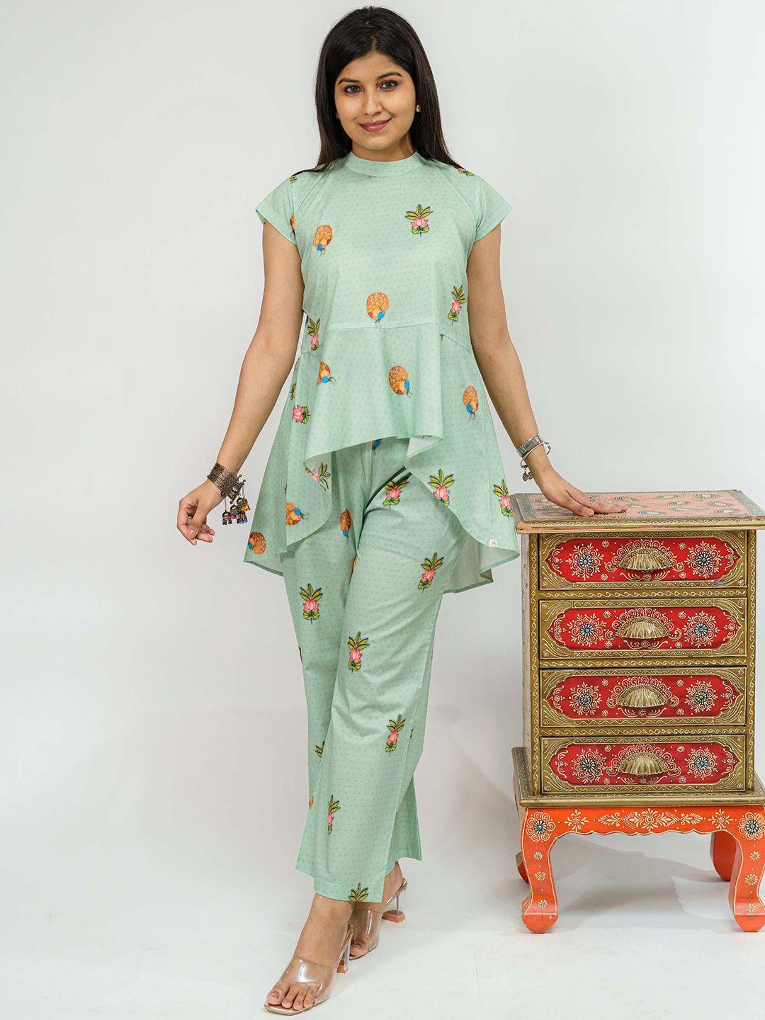 tsucchi traditions women printed pure cotton top & trouser co-ords