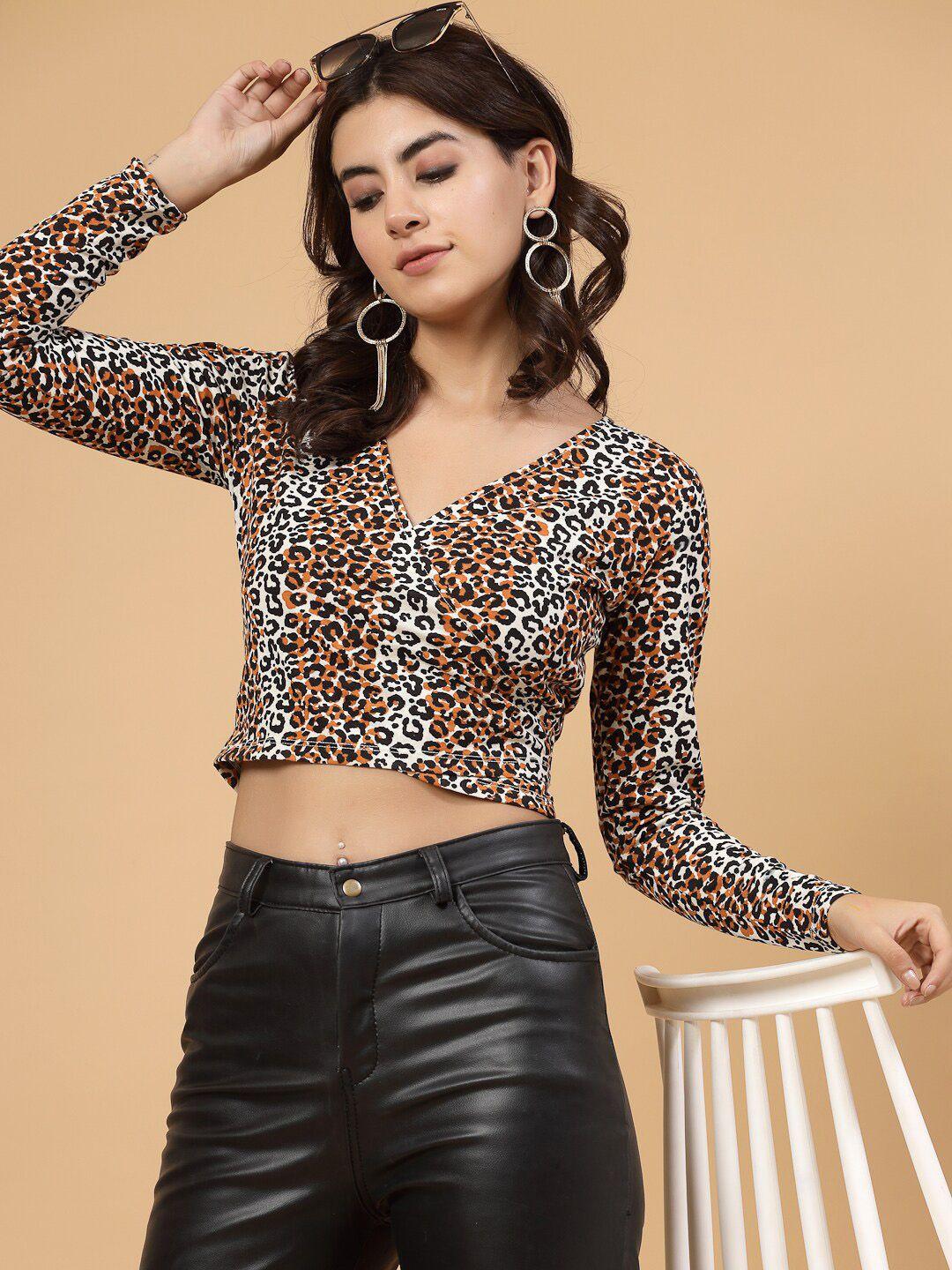 rigo animal printed cotton wrap crop top