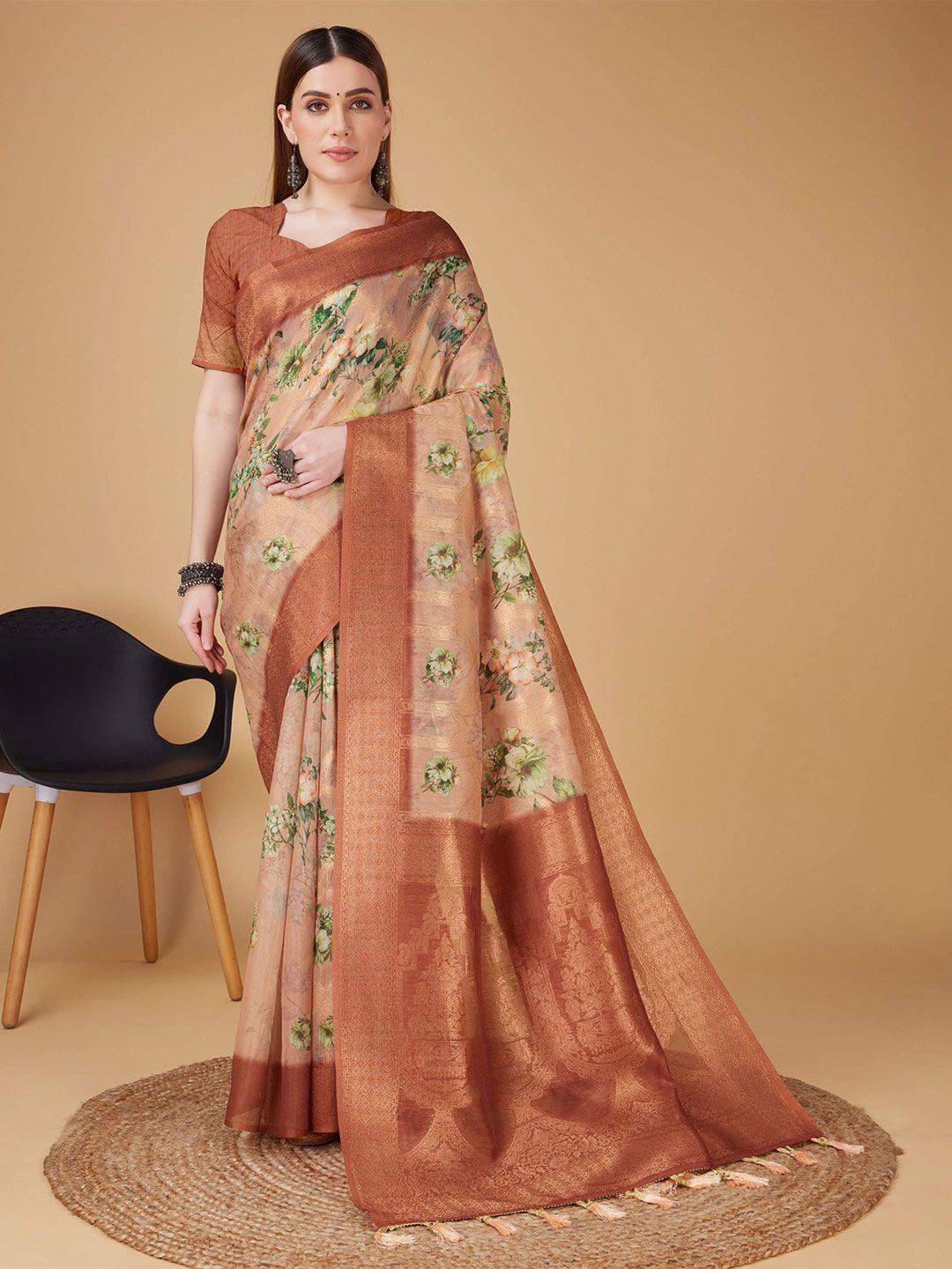 mitera orange silk cotton designer banarasi saree