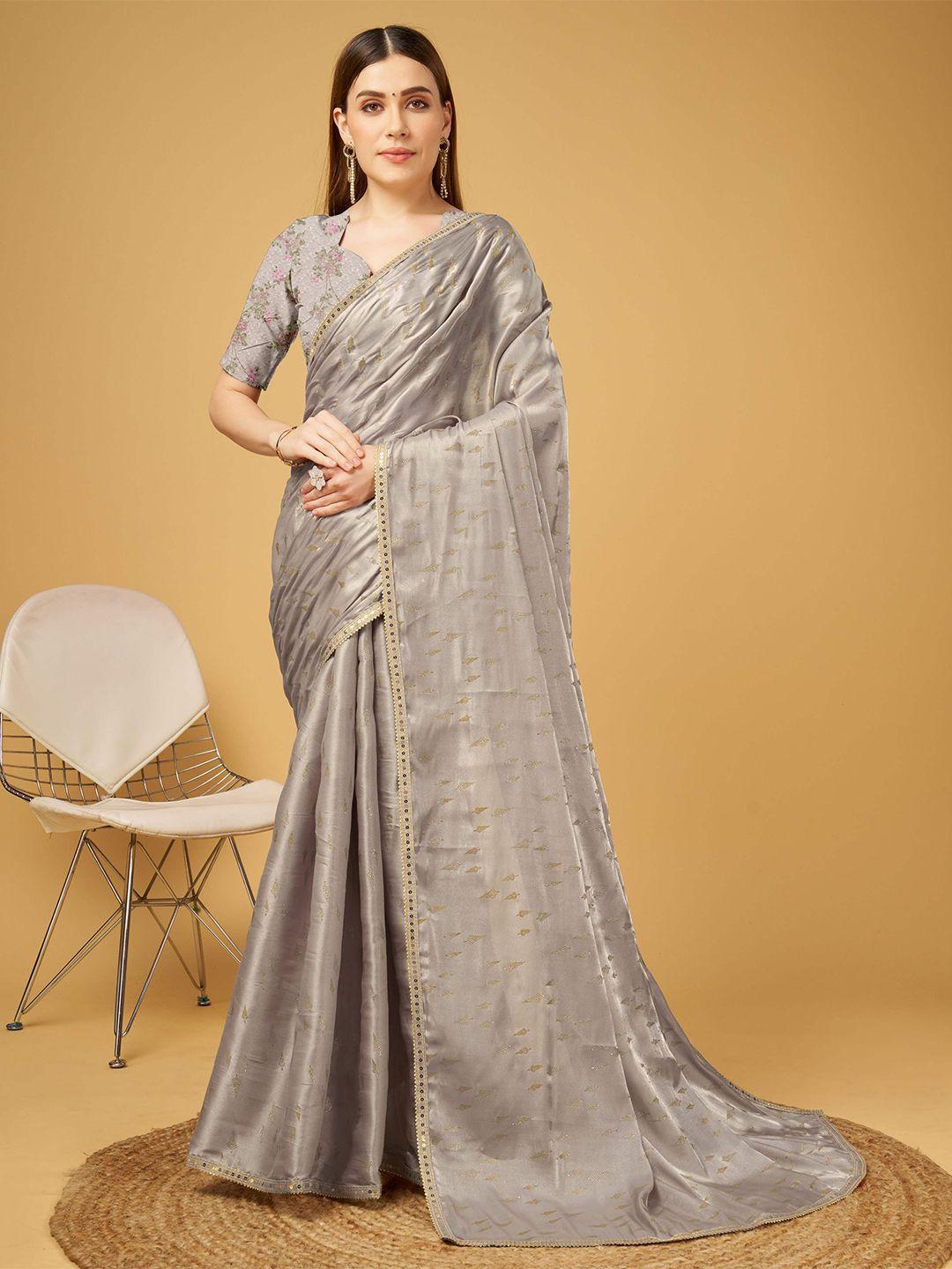 mitera khaki pure crepe designer saree