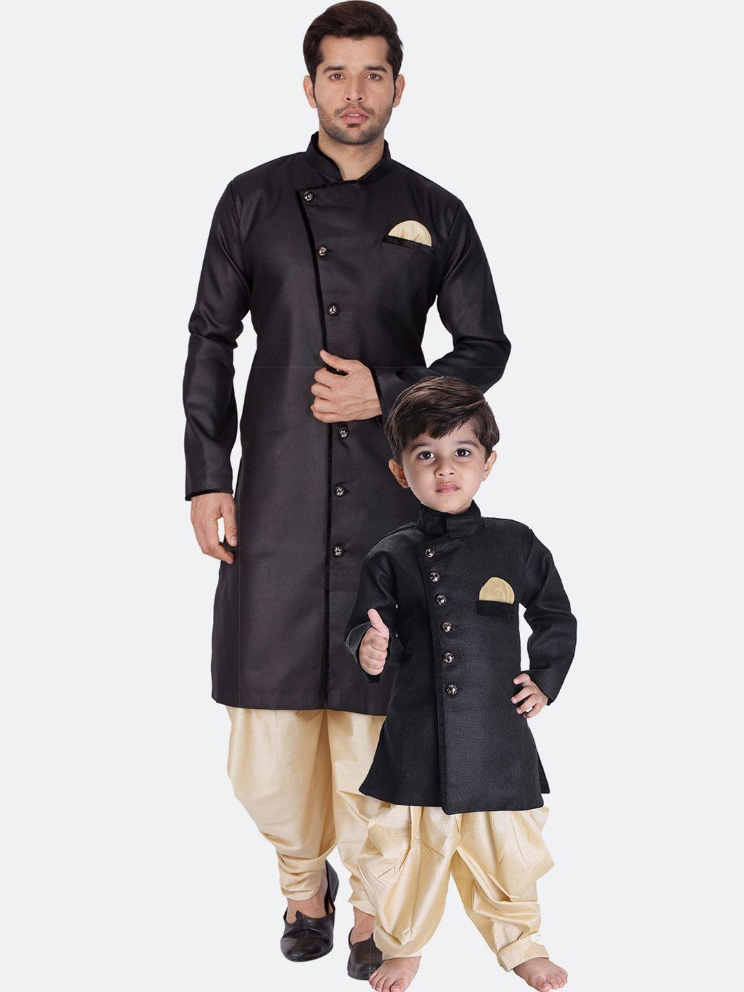 vastramay self design mandarin collar slim-fit jute sherwani set