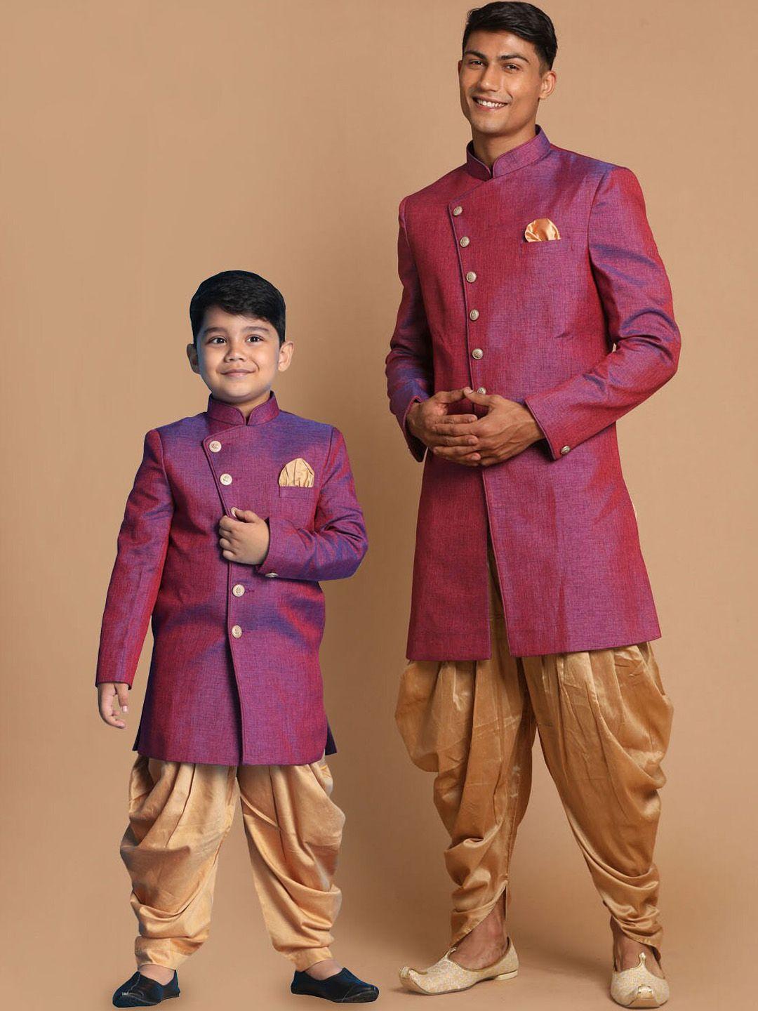 vastramay men mandarin collar slim-fit sherwani set