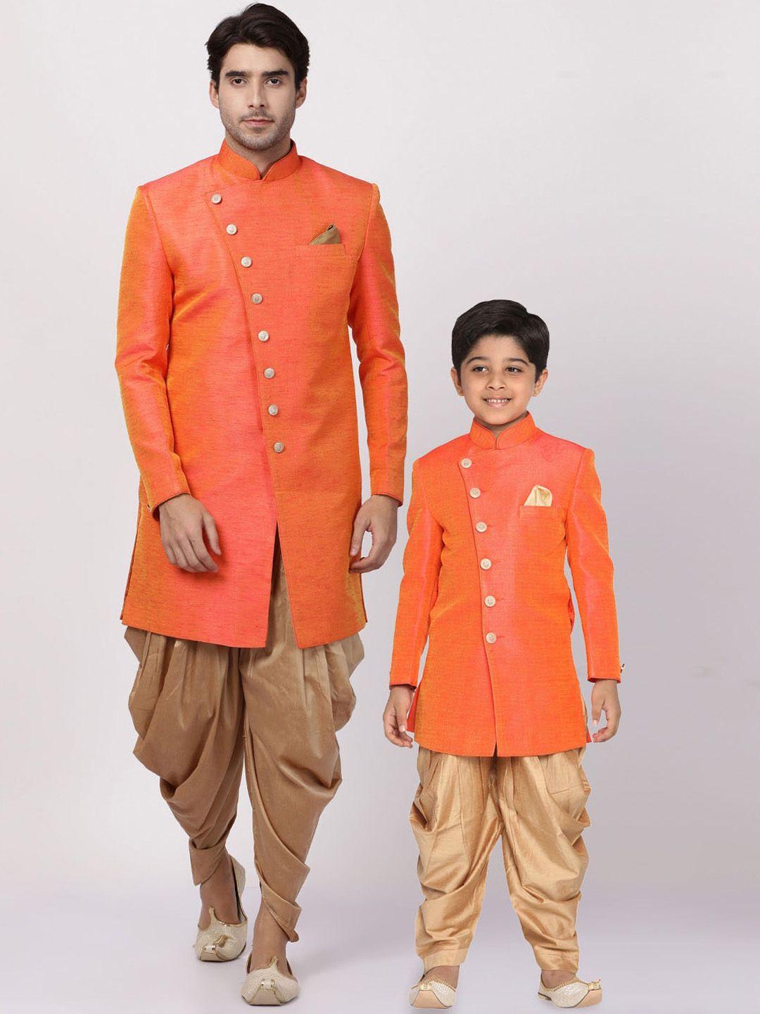 vastramay men mandarin collar slim-fit sherwani set