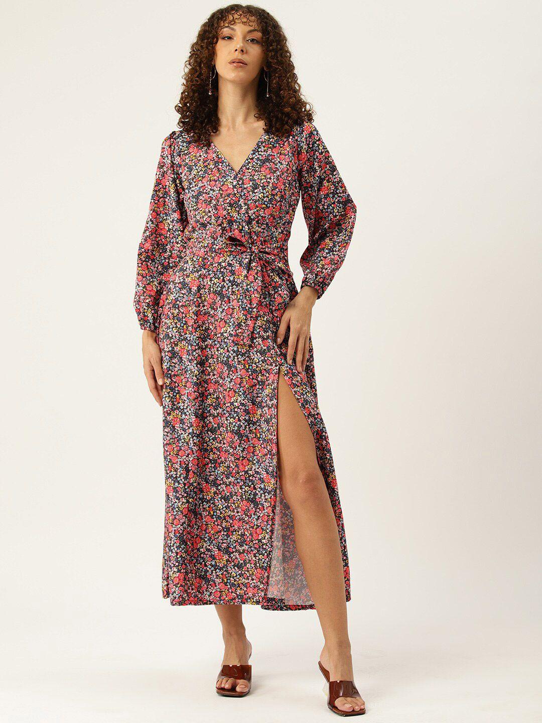 sleek italia floral print puff sleeve crepe wrap maxi dress