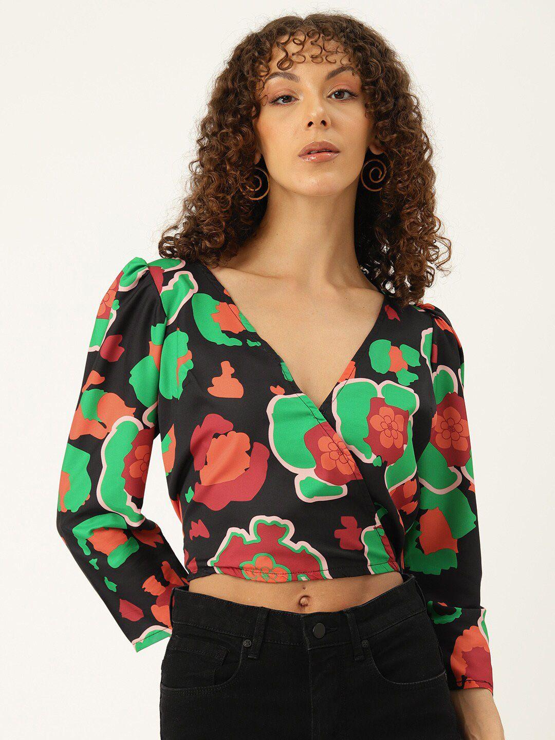 sirikit floral printed crepe crop top