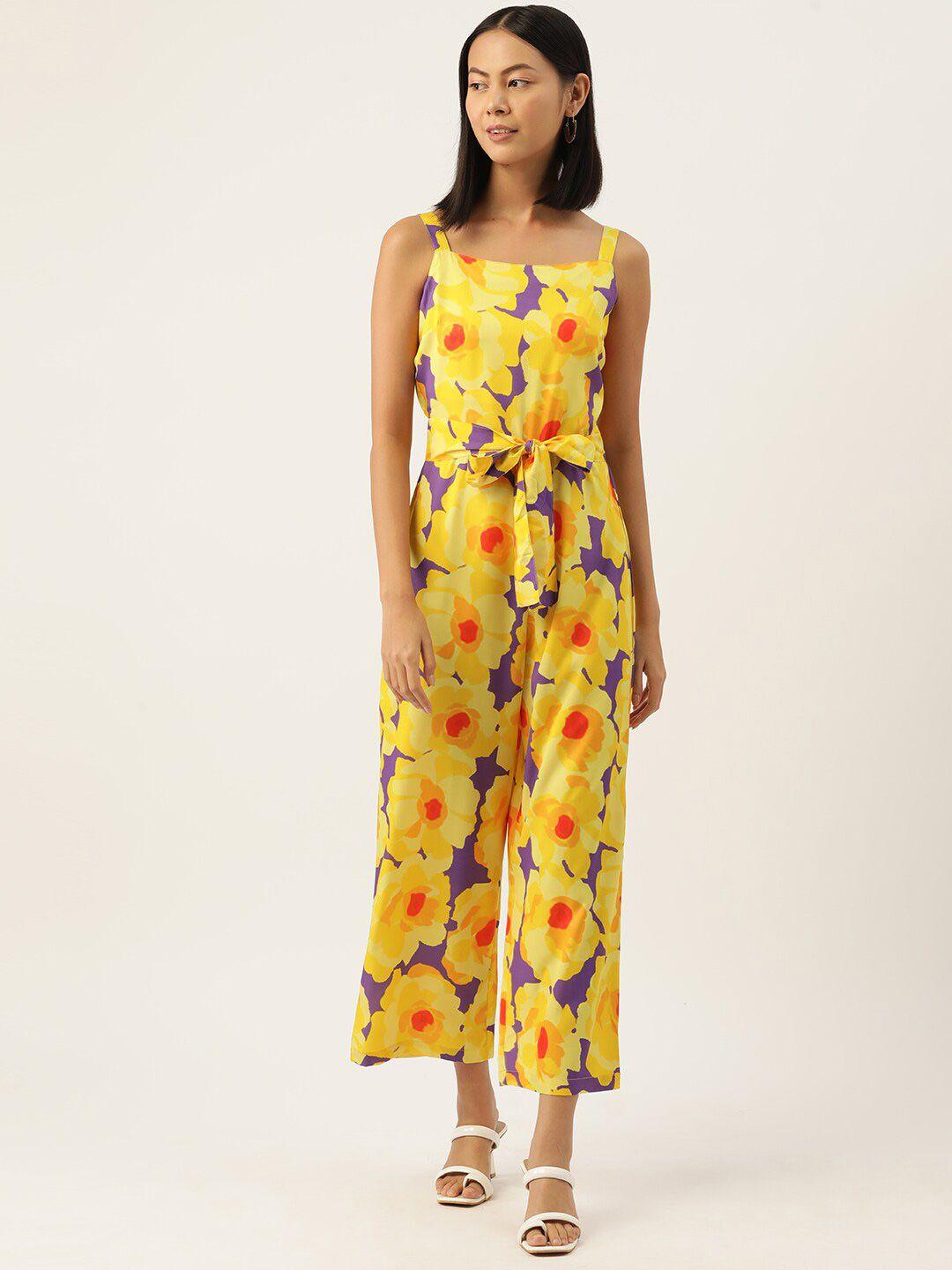 sirikit floral printed waist tie-ups basic jumpsuit