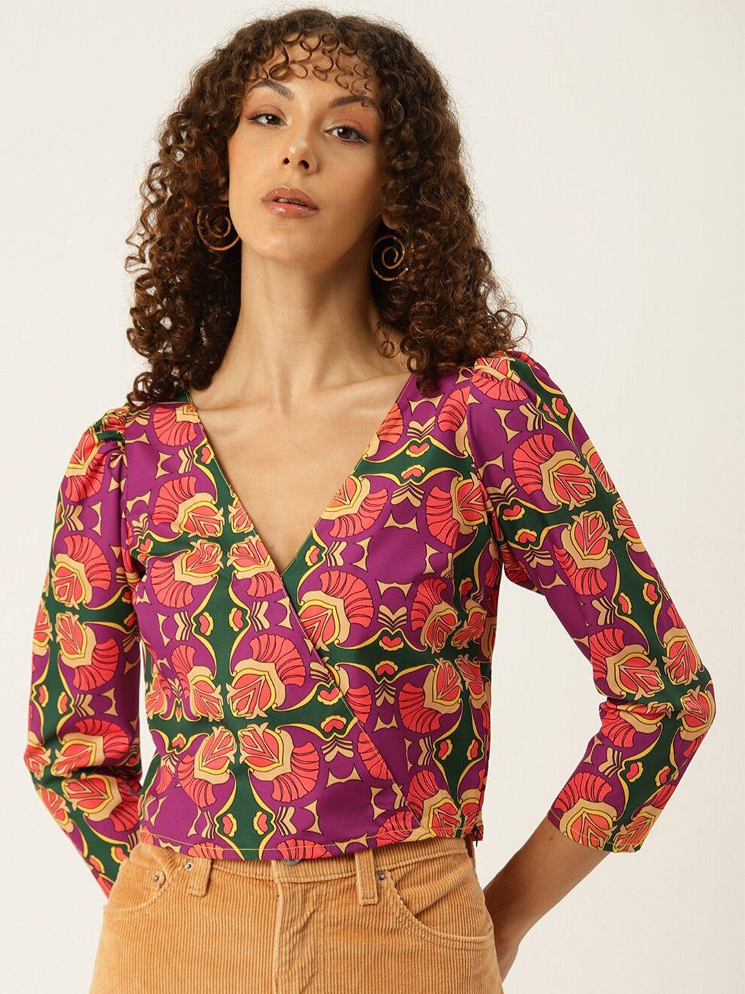 sirikit floral printed wrap crop top