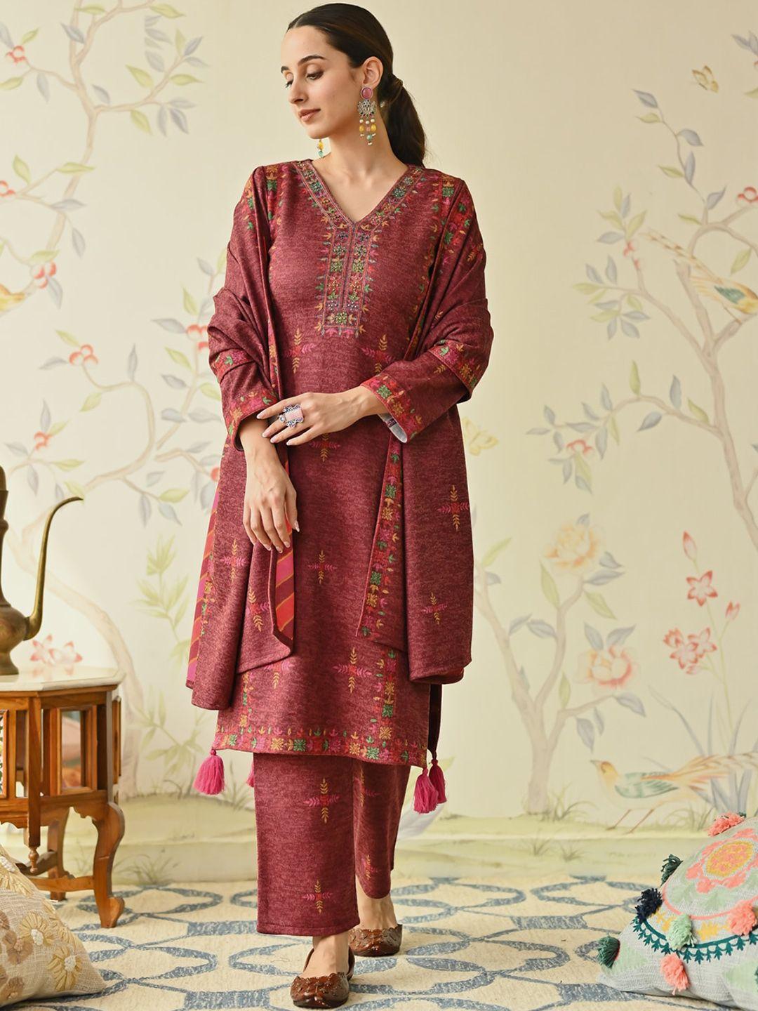 rustorange ethnic motifs printed kurta & trouser with dupatta