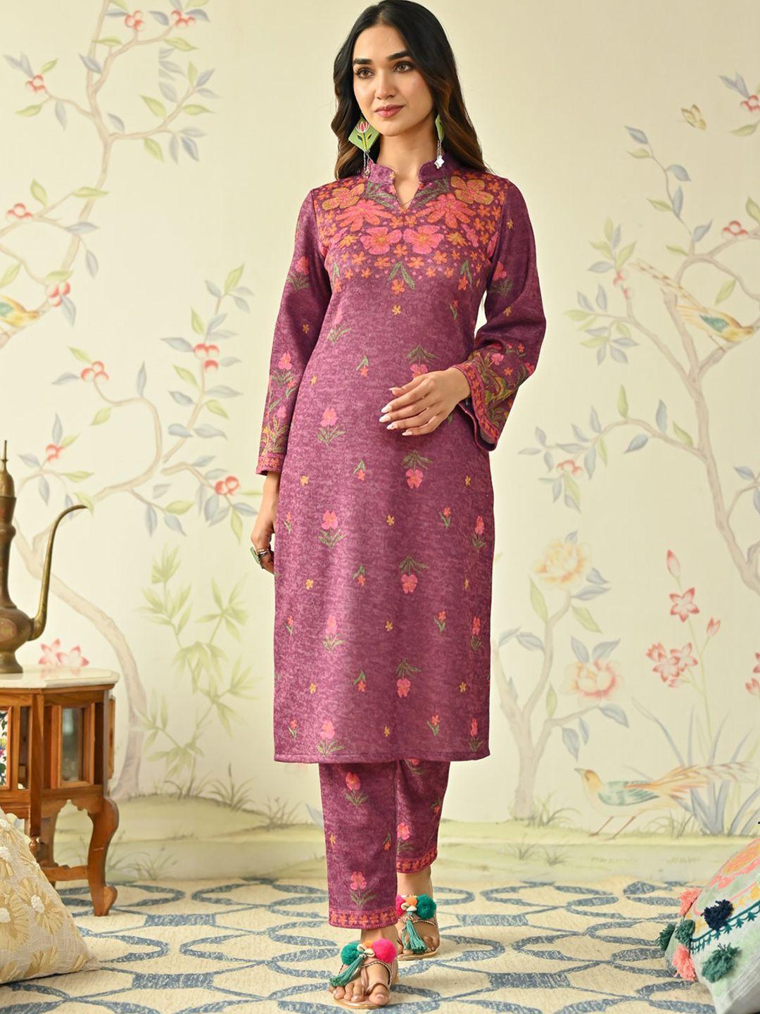 rustorange women pink printed kurta with salwar