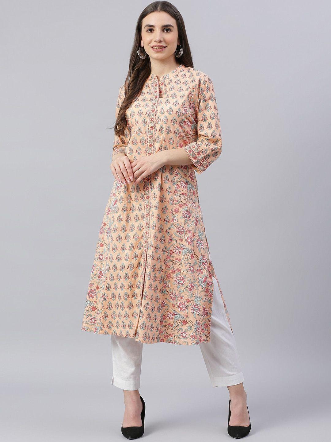 kalini floral printed mandarin collar sequinned a-line kurta