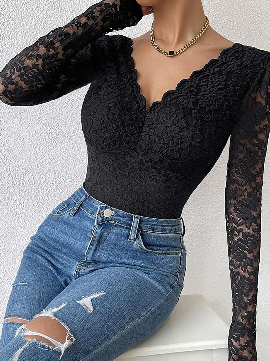 lulu & sky full sleeve v-neck lacy bodysuit