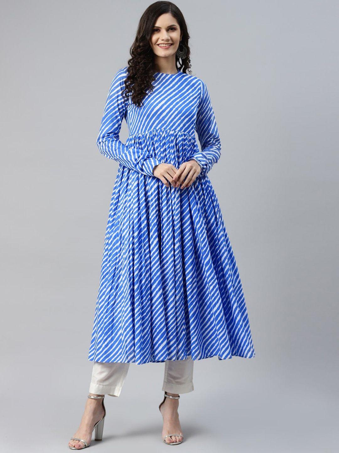 kalini women blue leheriya printed indigo kurta