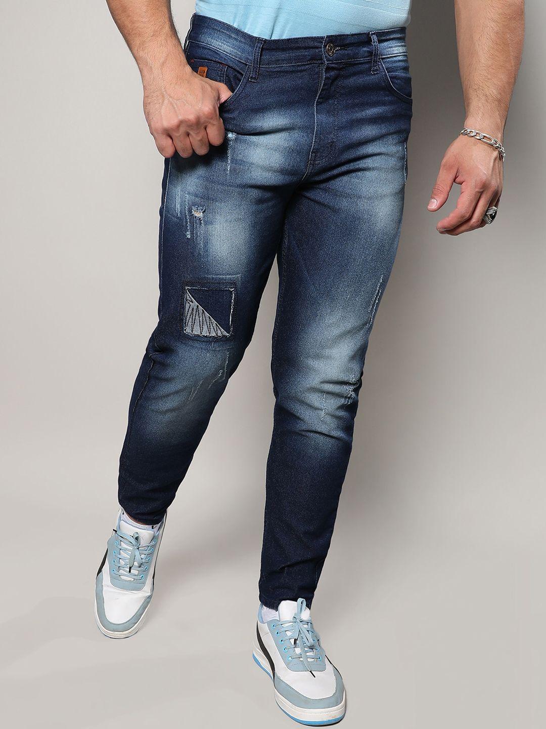 instafab plus men jean mildly distressed relaxed fit light fade stretchable cotton jeans