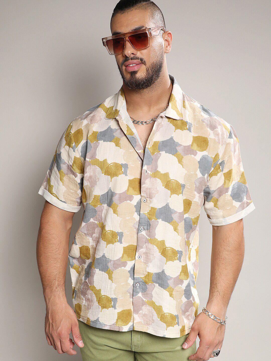 instafab plus classic abstract printed cotton casual shirt