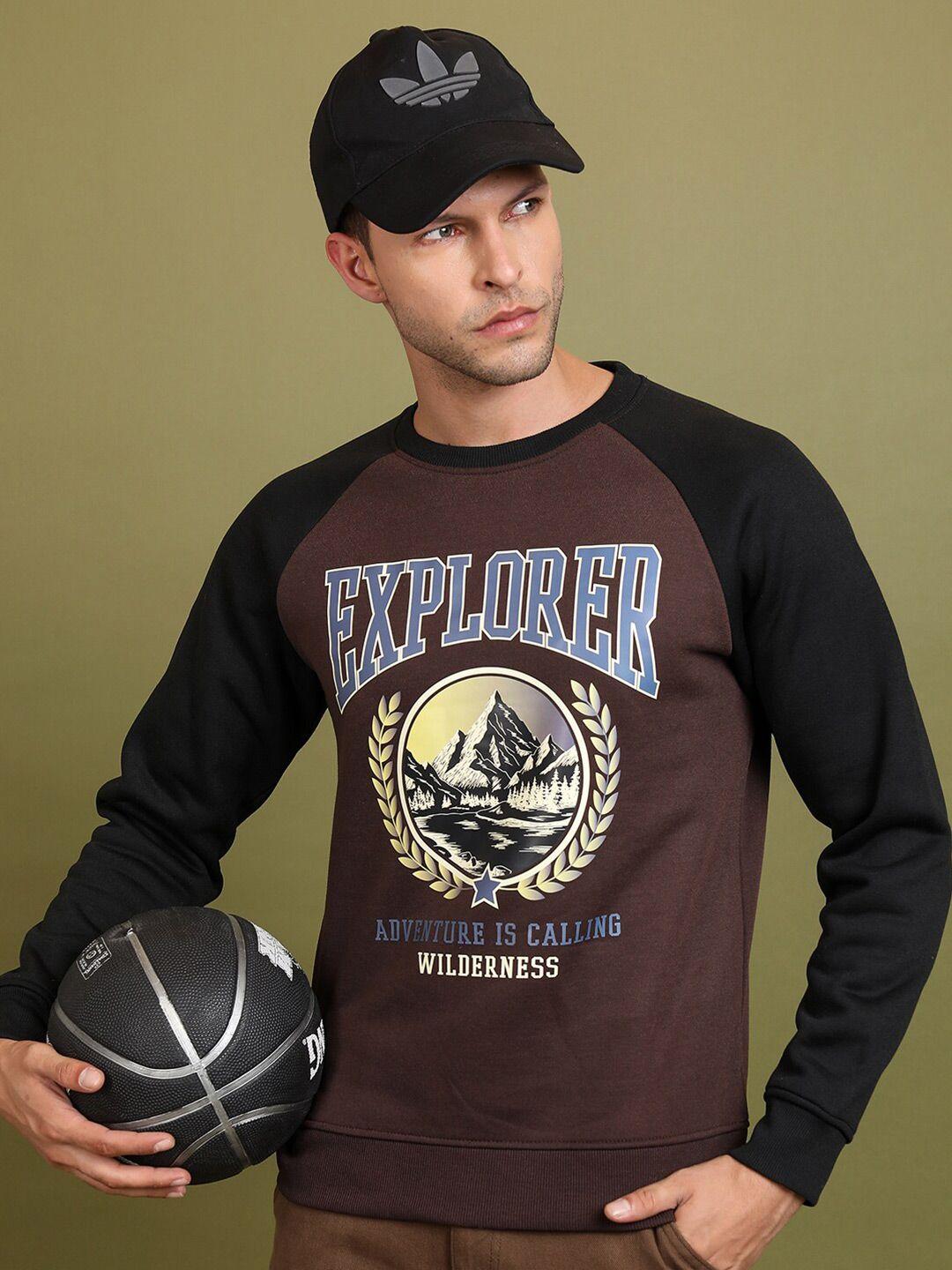 highlander coffee brown graphic printed pullover sweatshirt