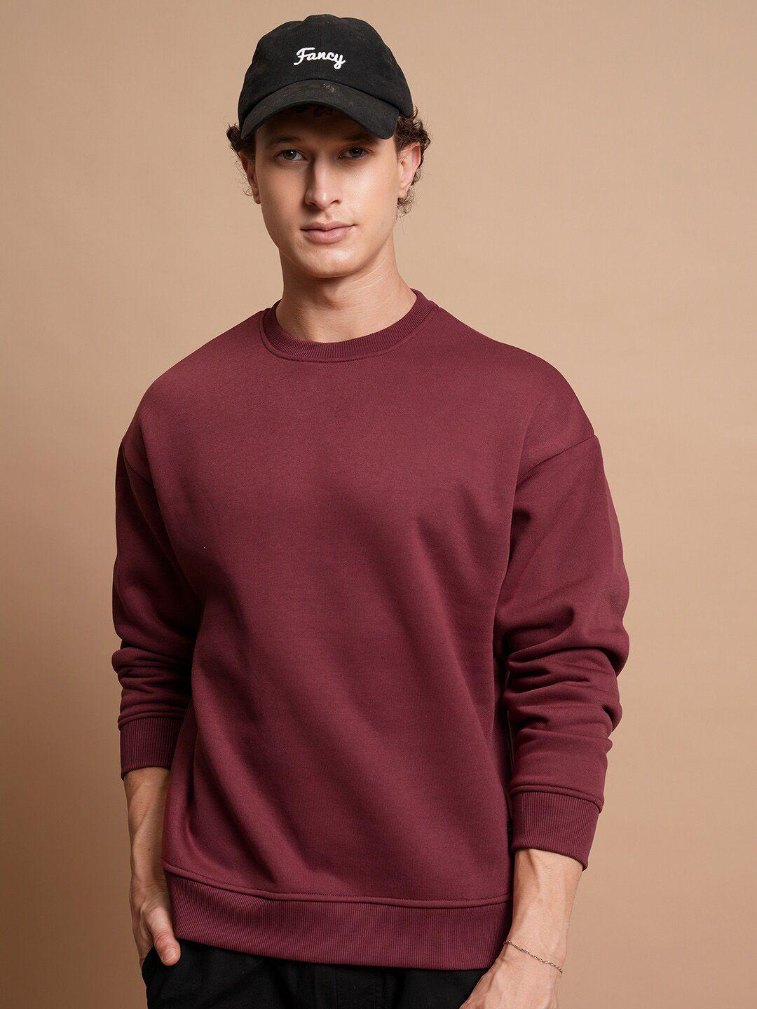 highlander magenta round neck drop shoulder sleeves oversized pullover sweatshirt