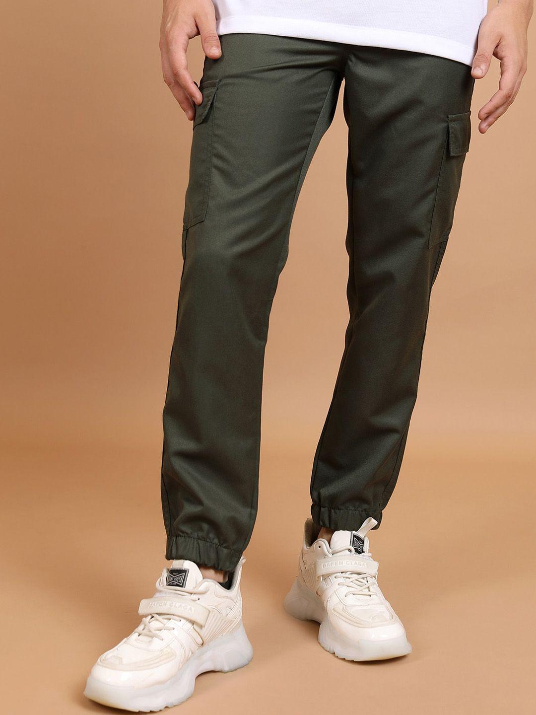 highlander olive green men mid-rise cargo style joggers