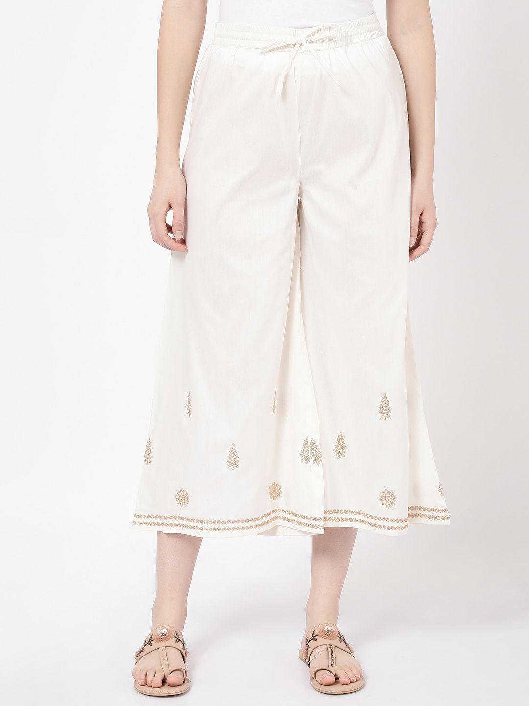 r&b women low rise ethnic motifs embroidered culottes ethnic trousers