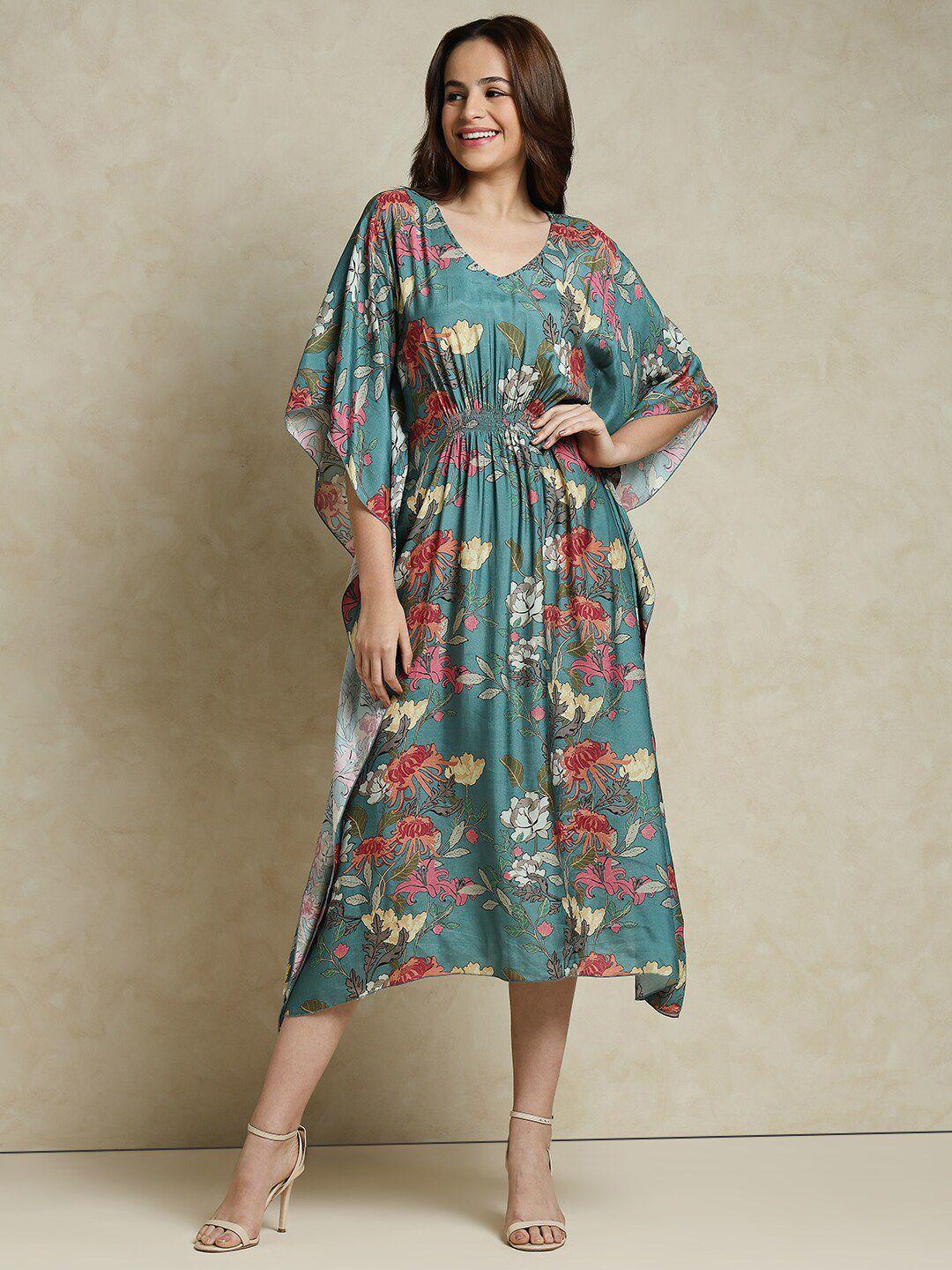 indifusion floral printed kaftan midi dress