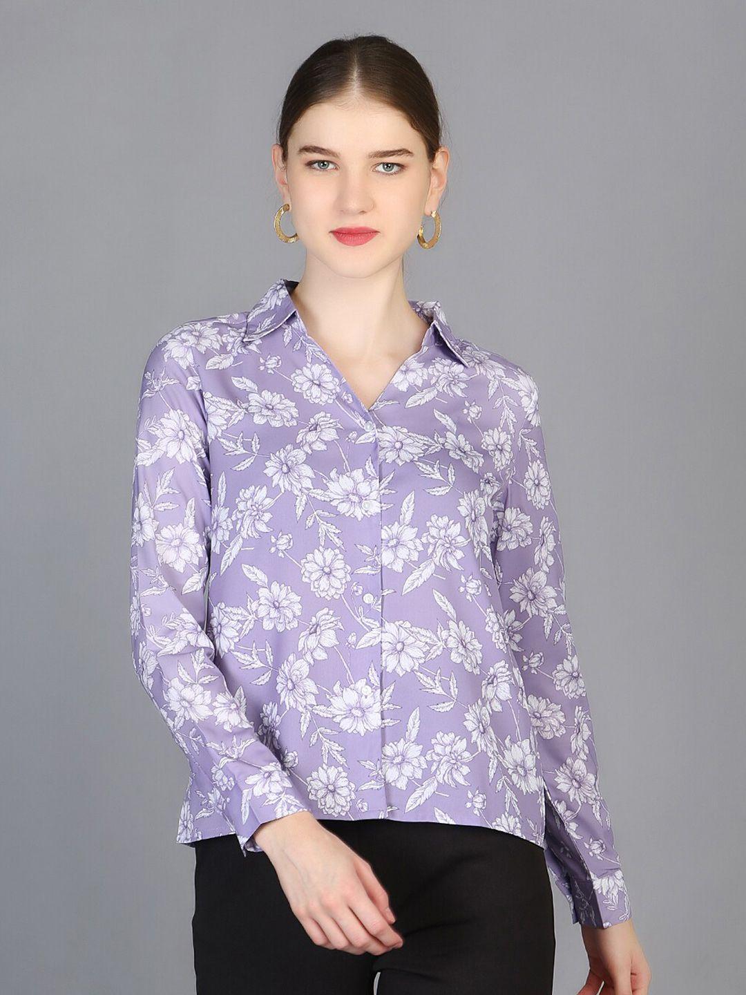 chemistry spread collar floral printed crepe shirt