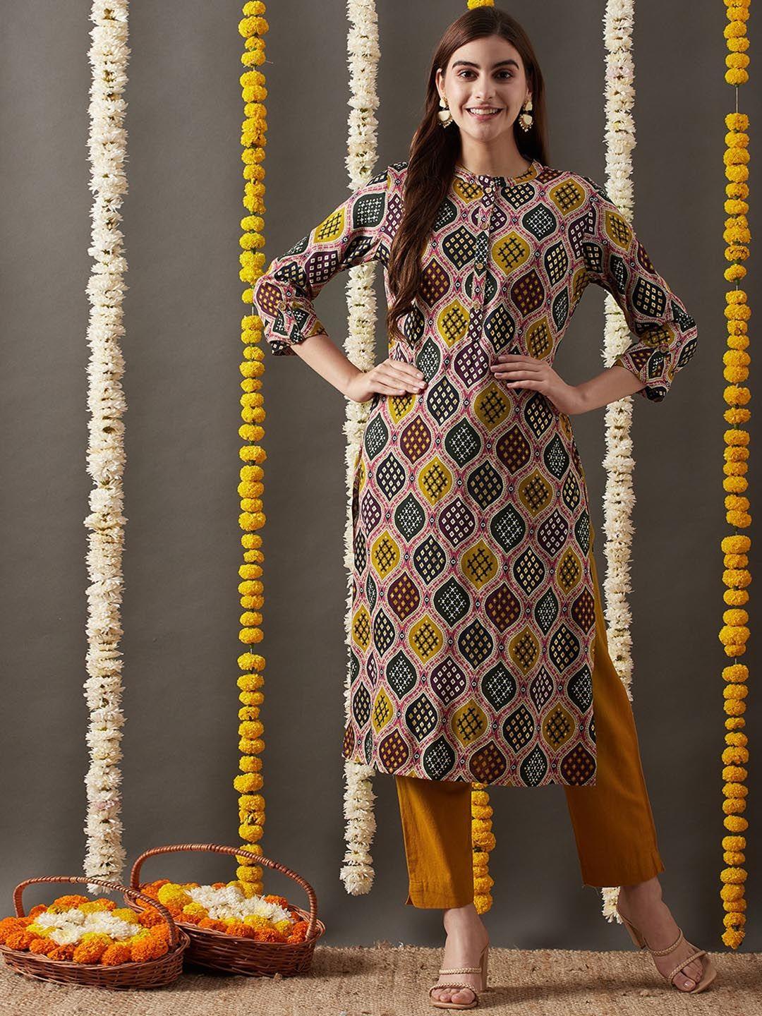 fashor women multicoloured ethnic motifs printed kurta