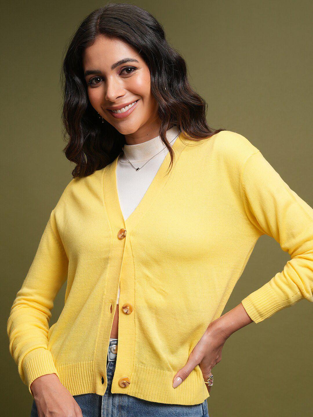 tokyo talkies yellow ribbed acrylic cardigan sweater