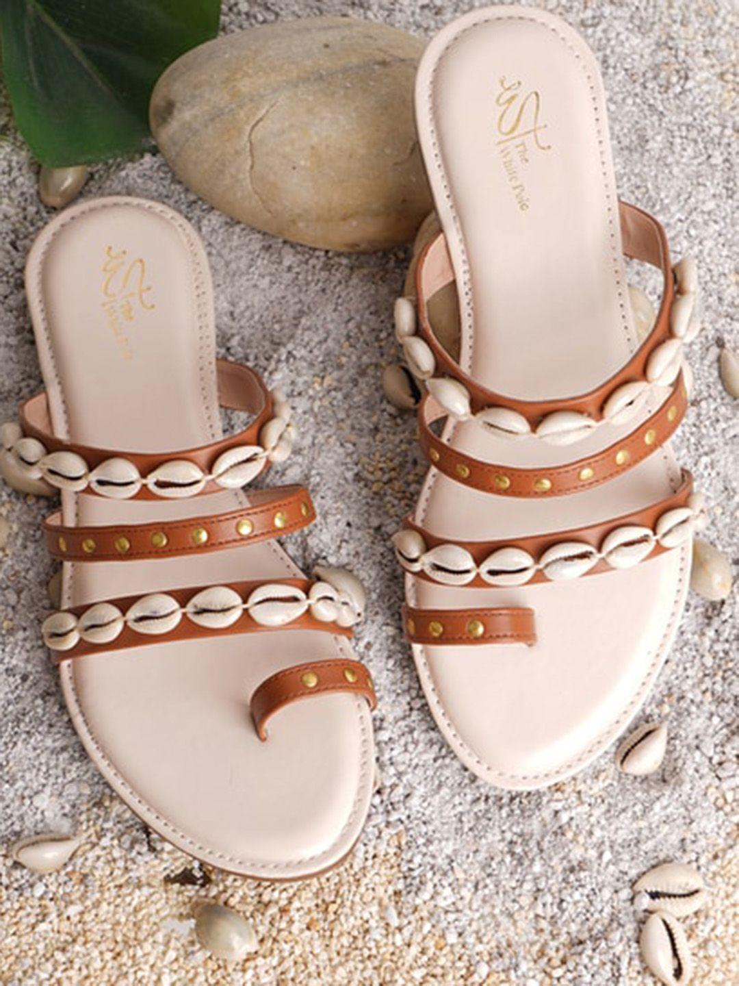 the white pole embellished strappy one toe flats