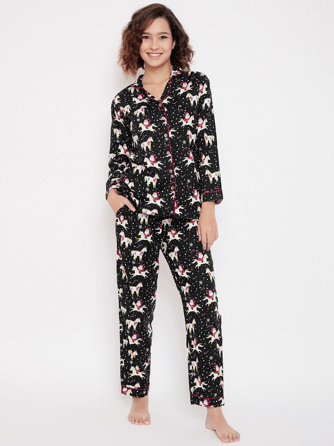 urban komfort christmas printed lapel collar shirt & pyjamas