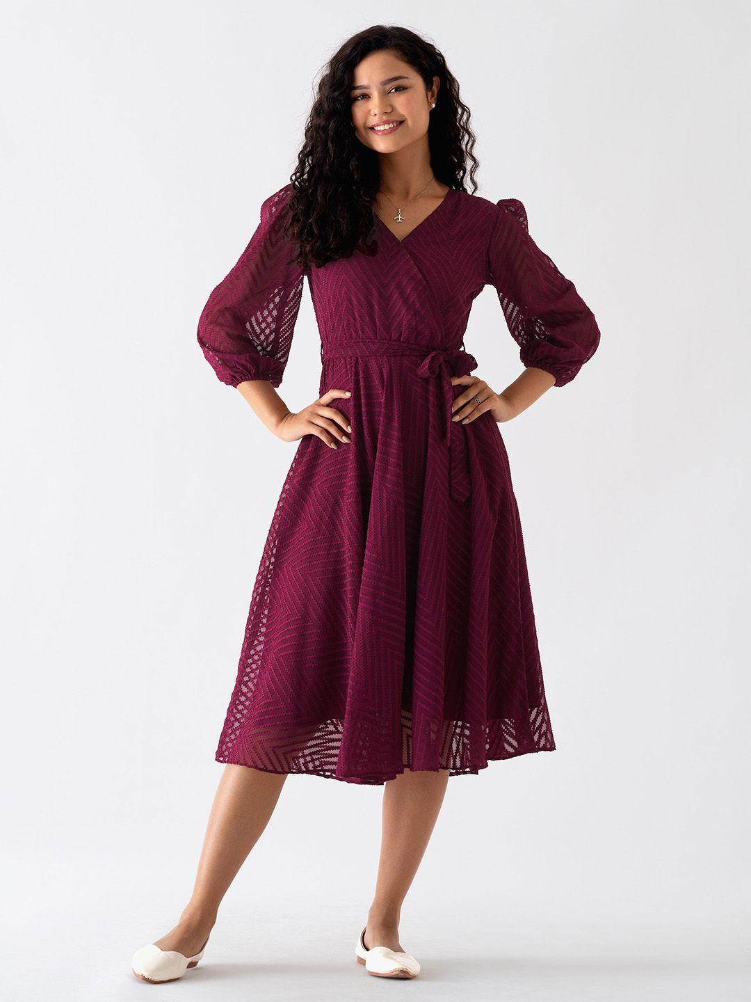 aask self design v-neck wrap dress