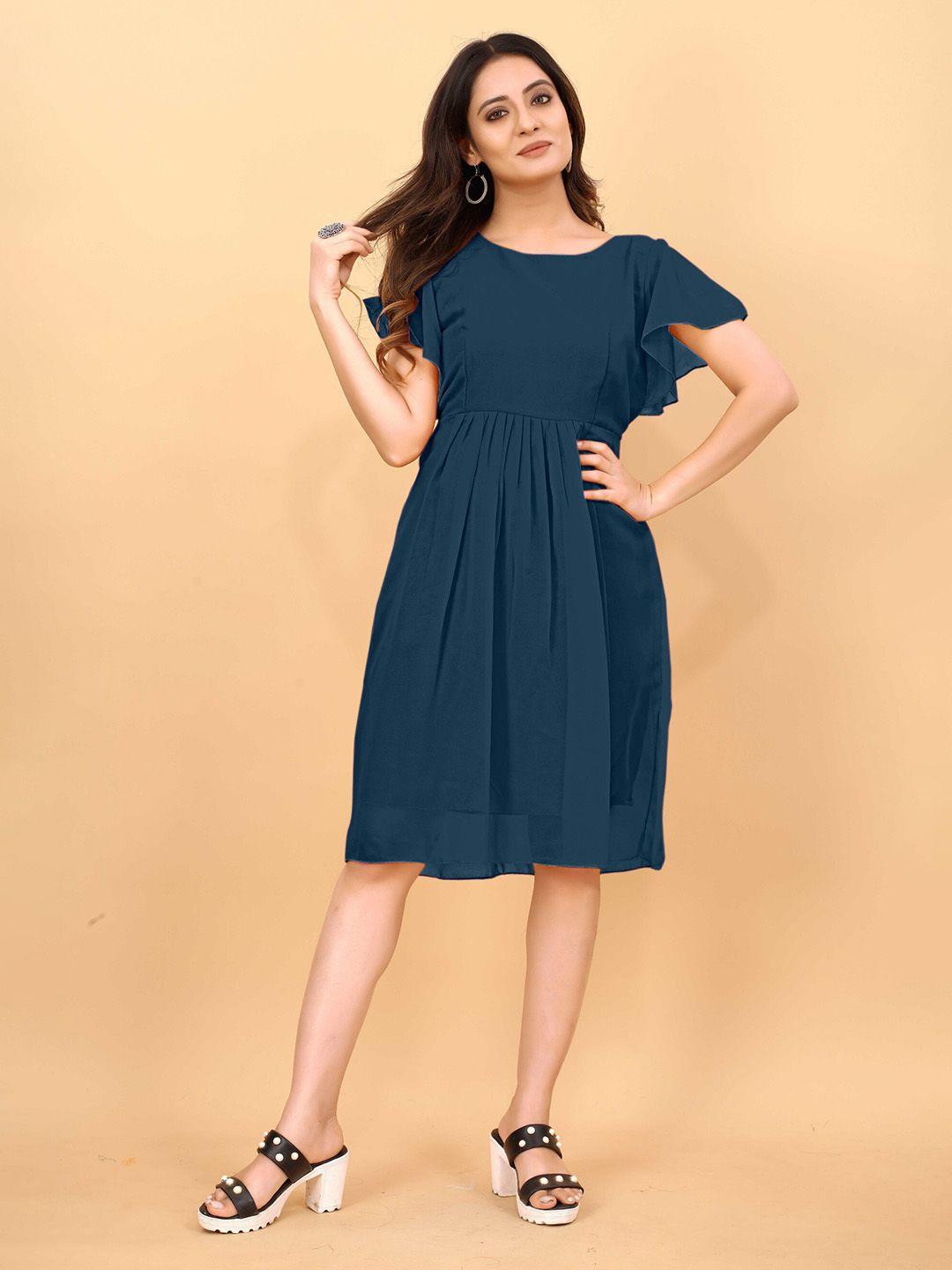 femvy flared sleeves gathered detail georgette fit & flare dress