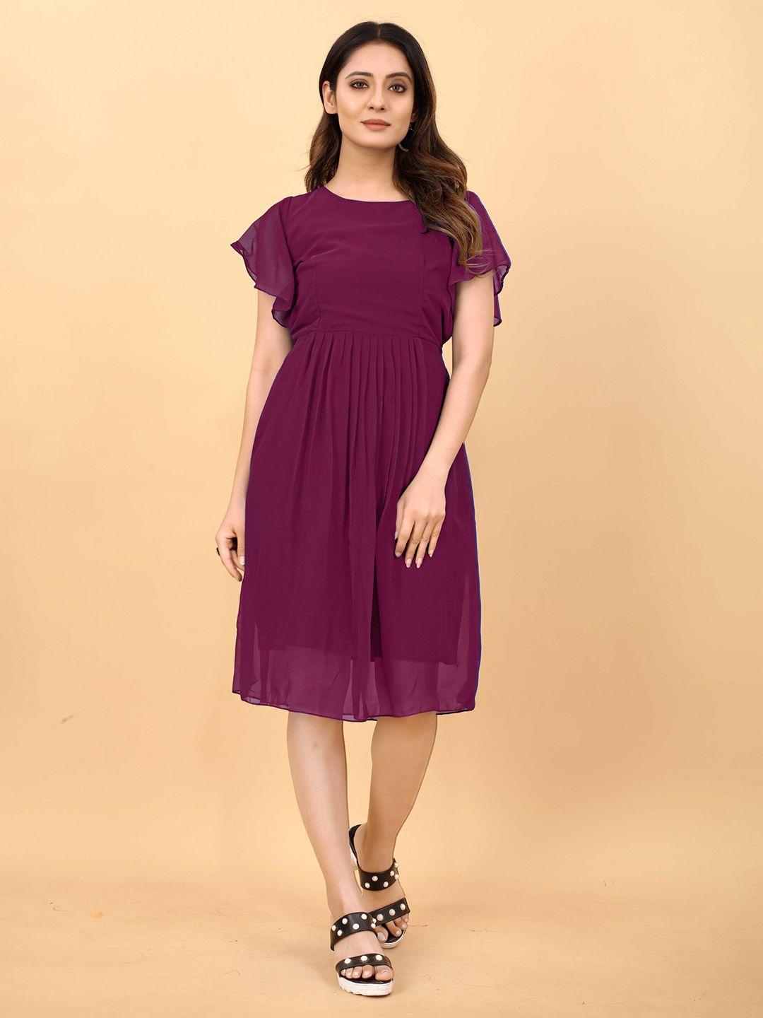 femvy round neck flared sleeves a-line dress