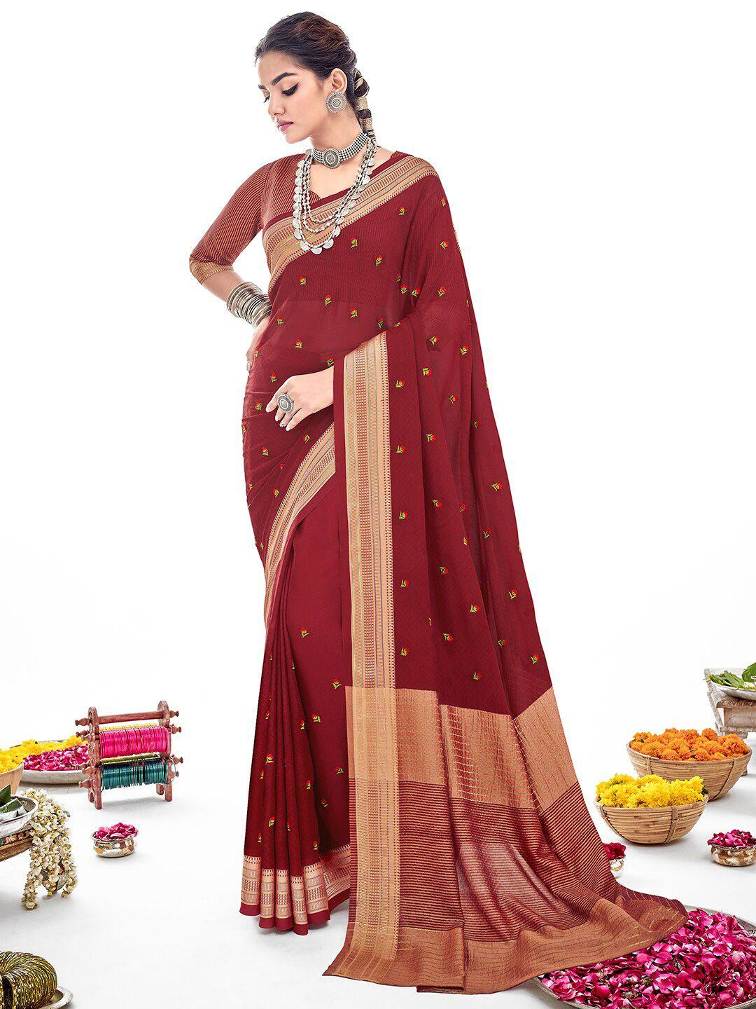 sanskar red embroidered silk blend designer saree