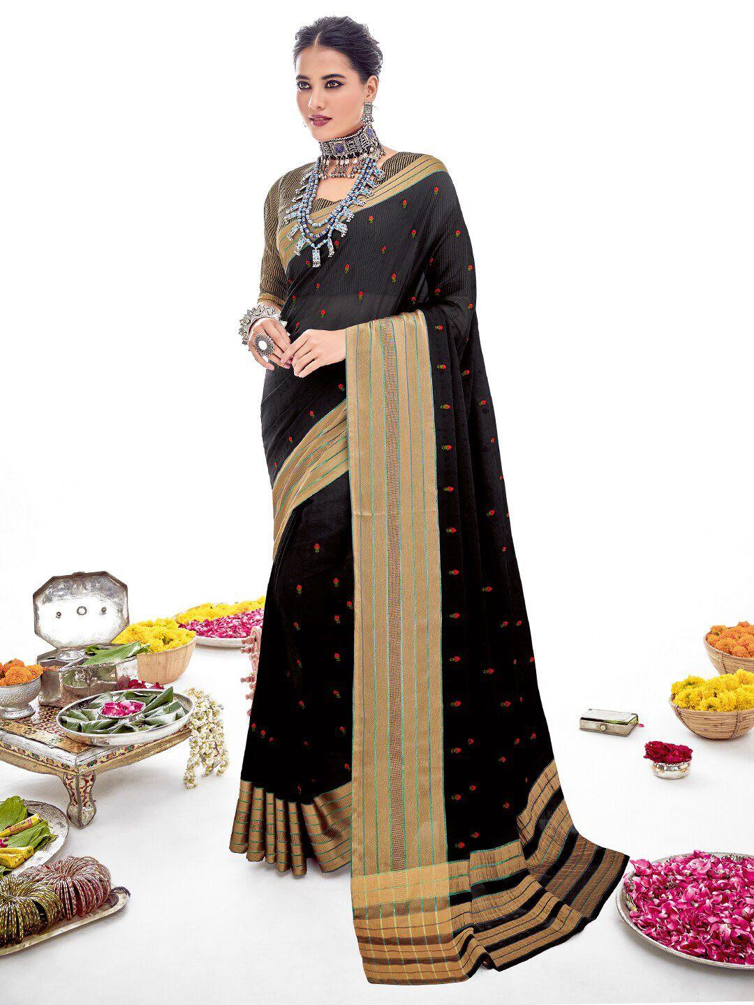 sanskar black floral embroidered silk blend designer saree