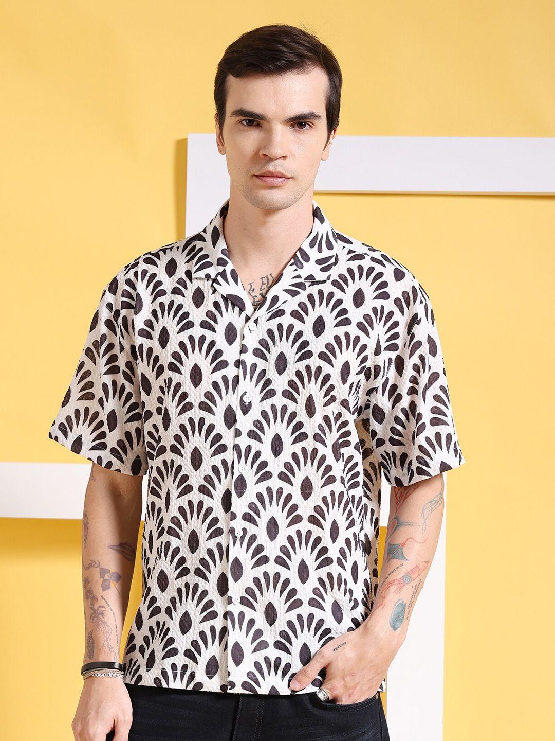 the indian garage co black ethnic motifs printed cotton casual shirt