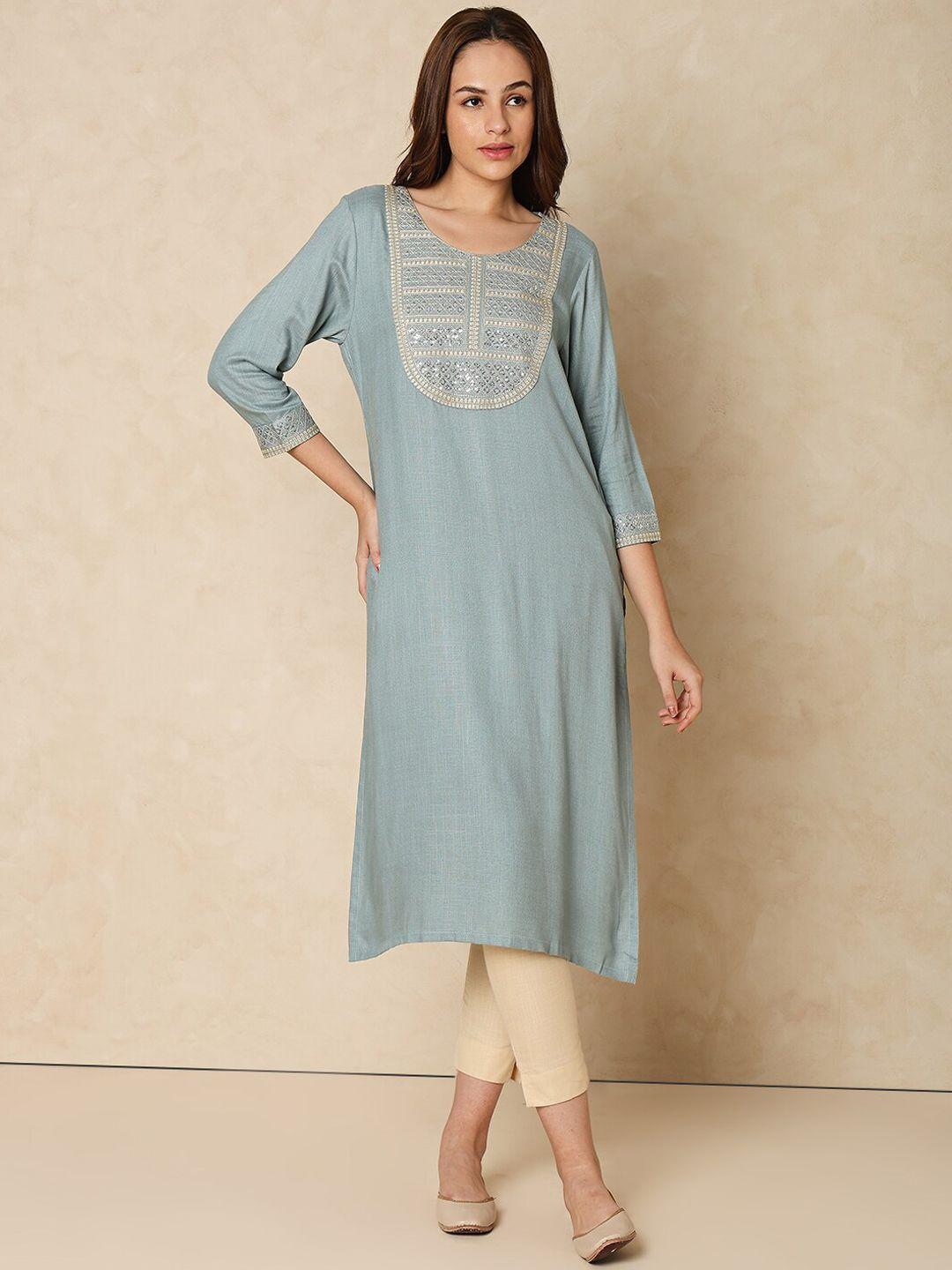 indifusion ethnic motifs yoke design sequinned straight kurta