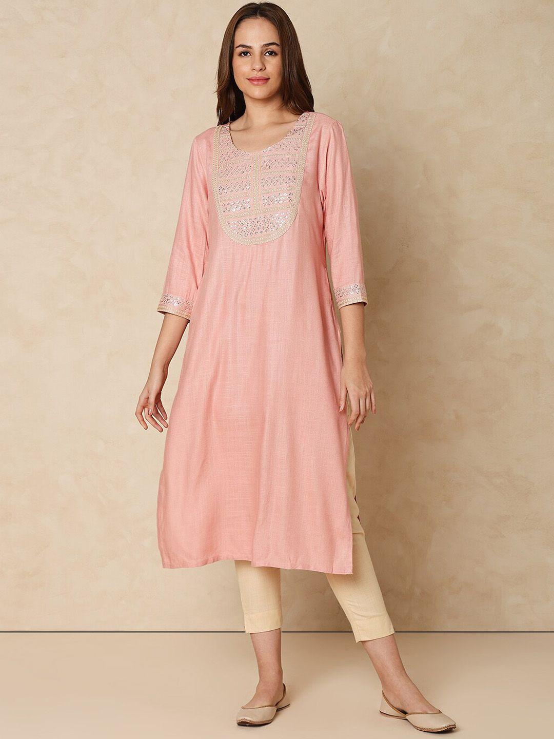 indifusion yoke design embellished straight kurta