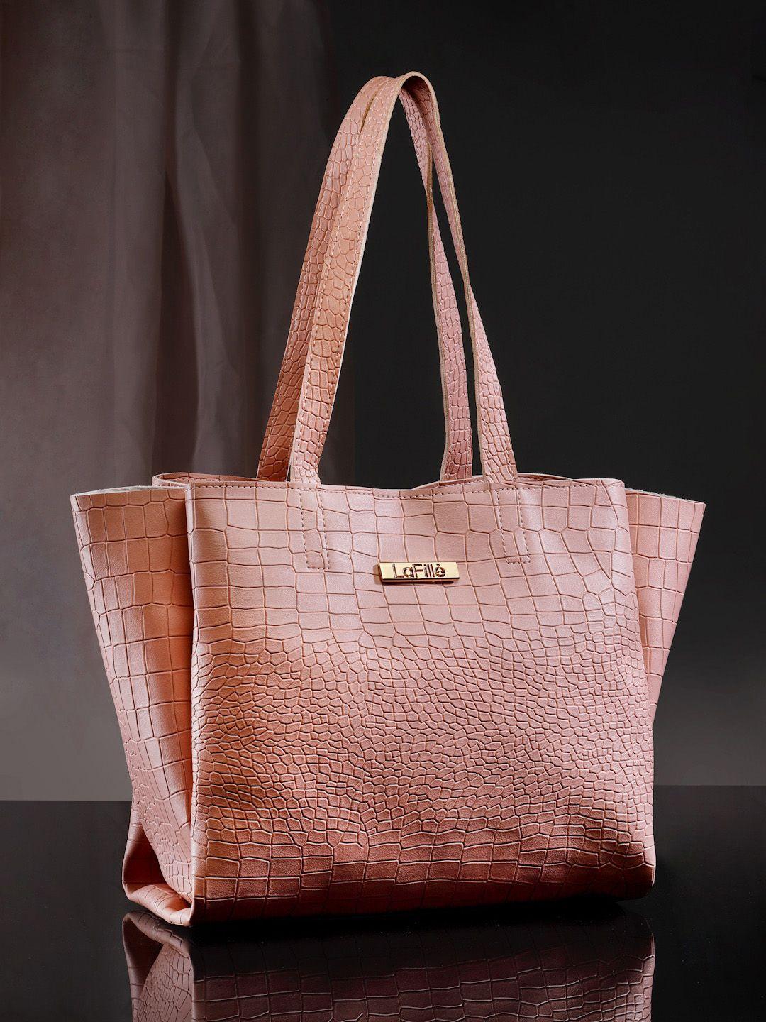 lafille peach-coloured textured pu handheld bag