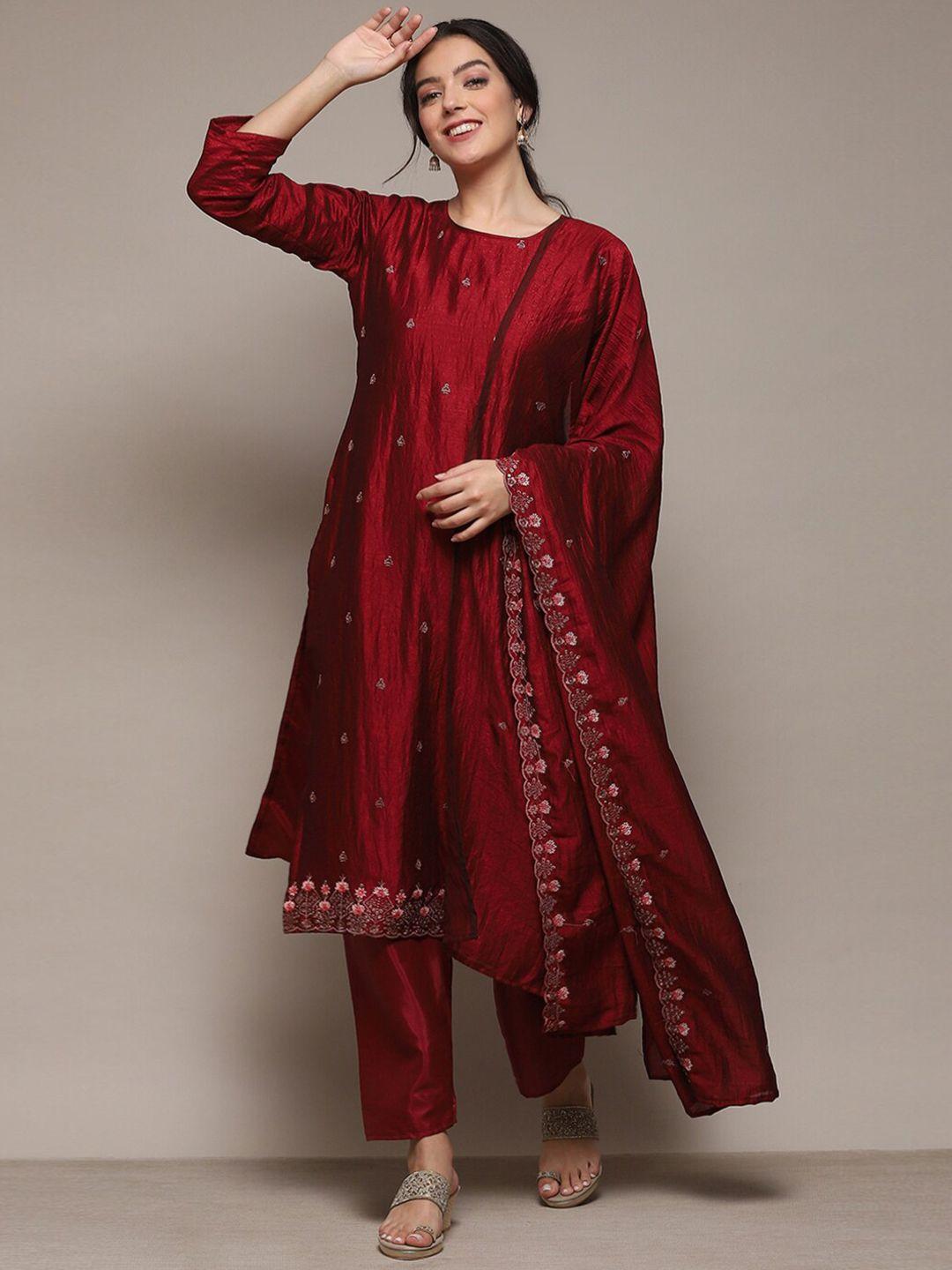 biba ethnic motif embroidered unstitched dress material