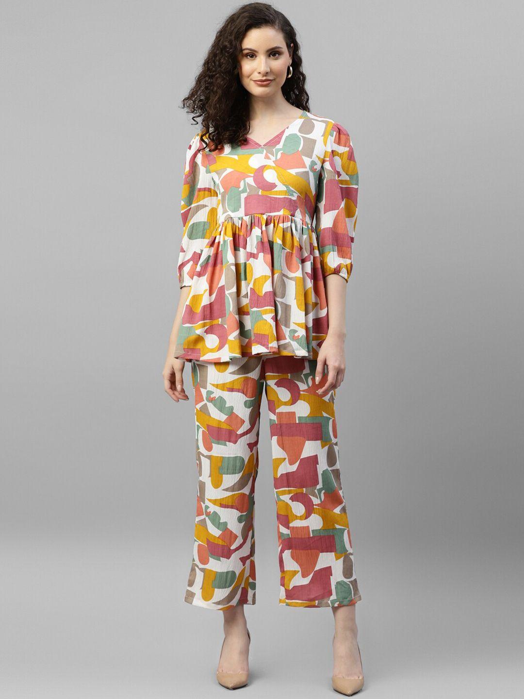 deebaco printed v-neck top with trouser co-ords