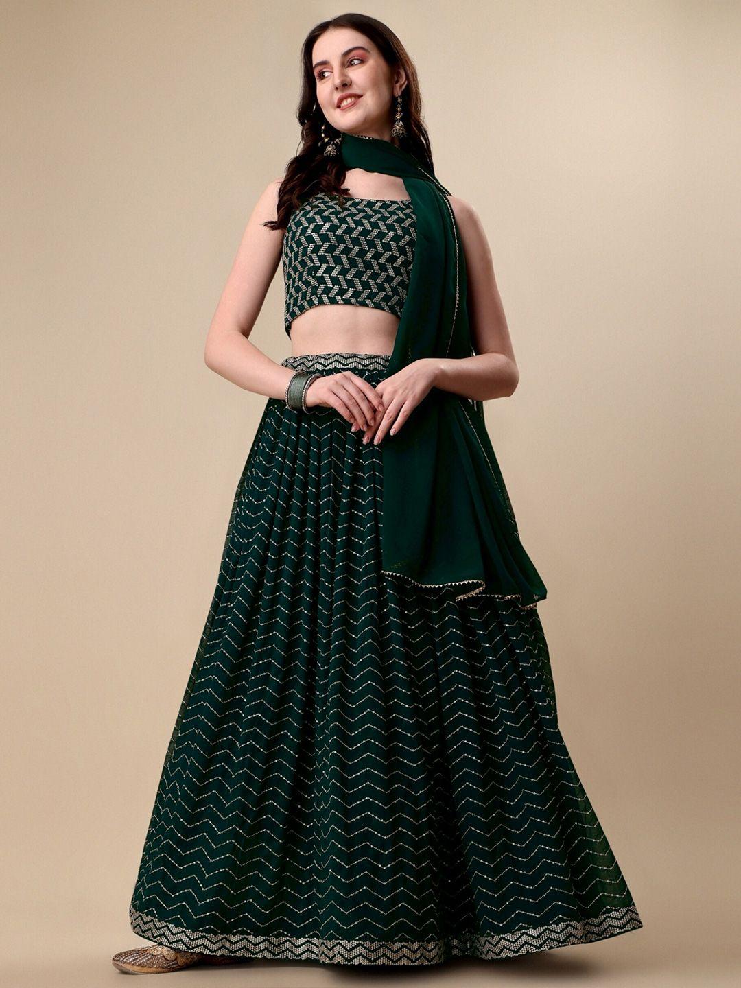 kalini green embroidered sequinned semi-stitched lehenga & unstitched blouse with dupatta