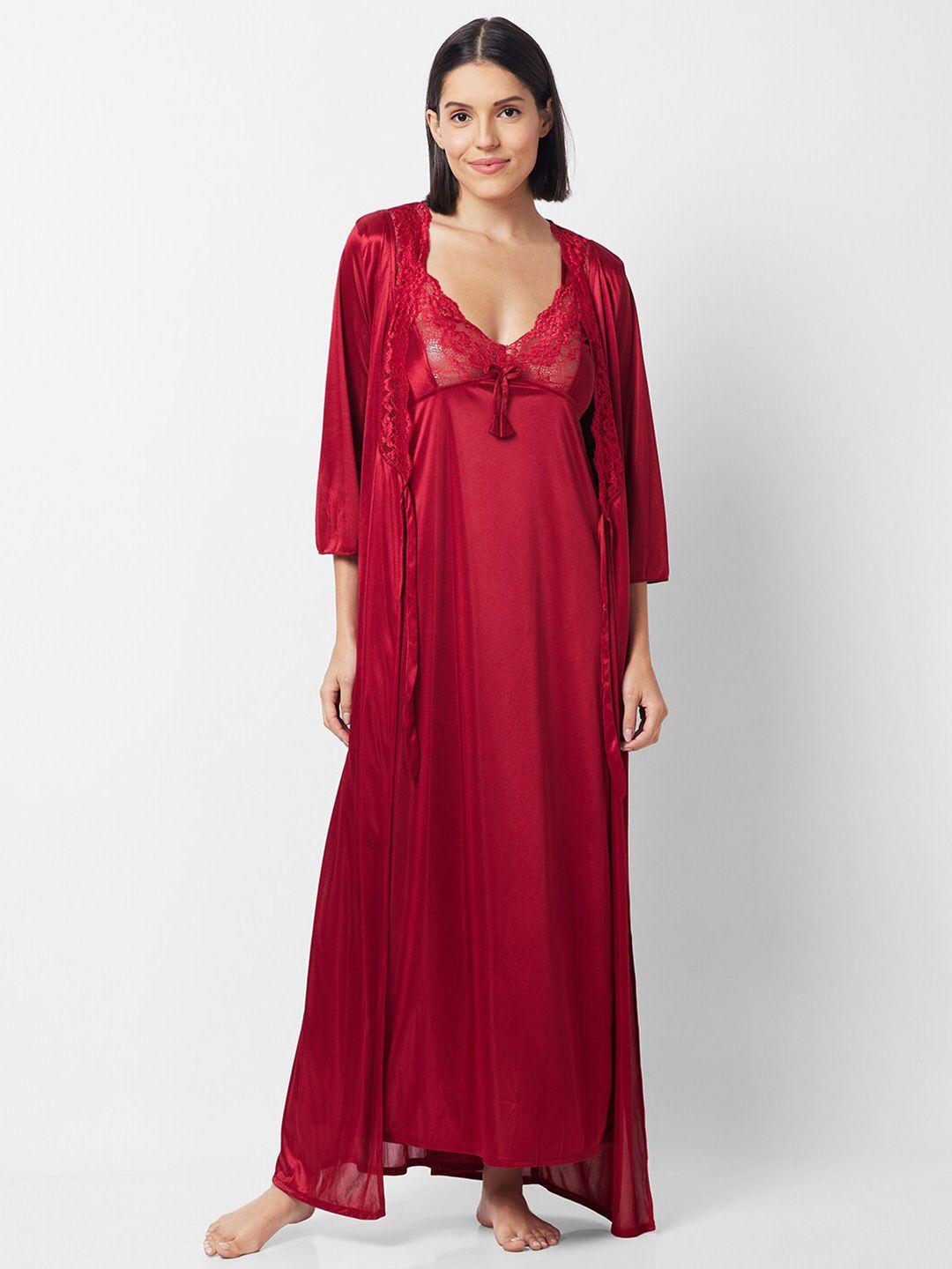 noira lace detail satin maxi nightdress with robe