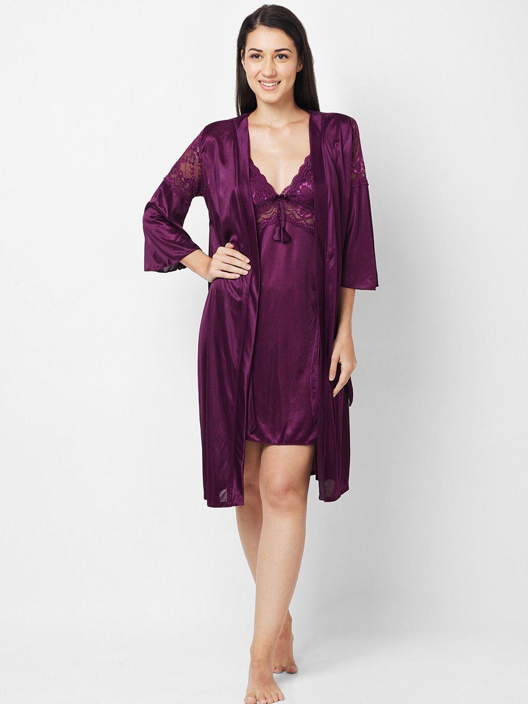 noira self design sleeveless nightdress & robe