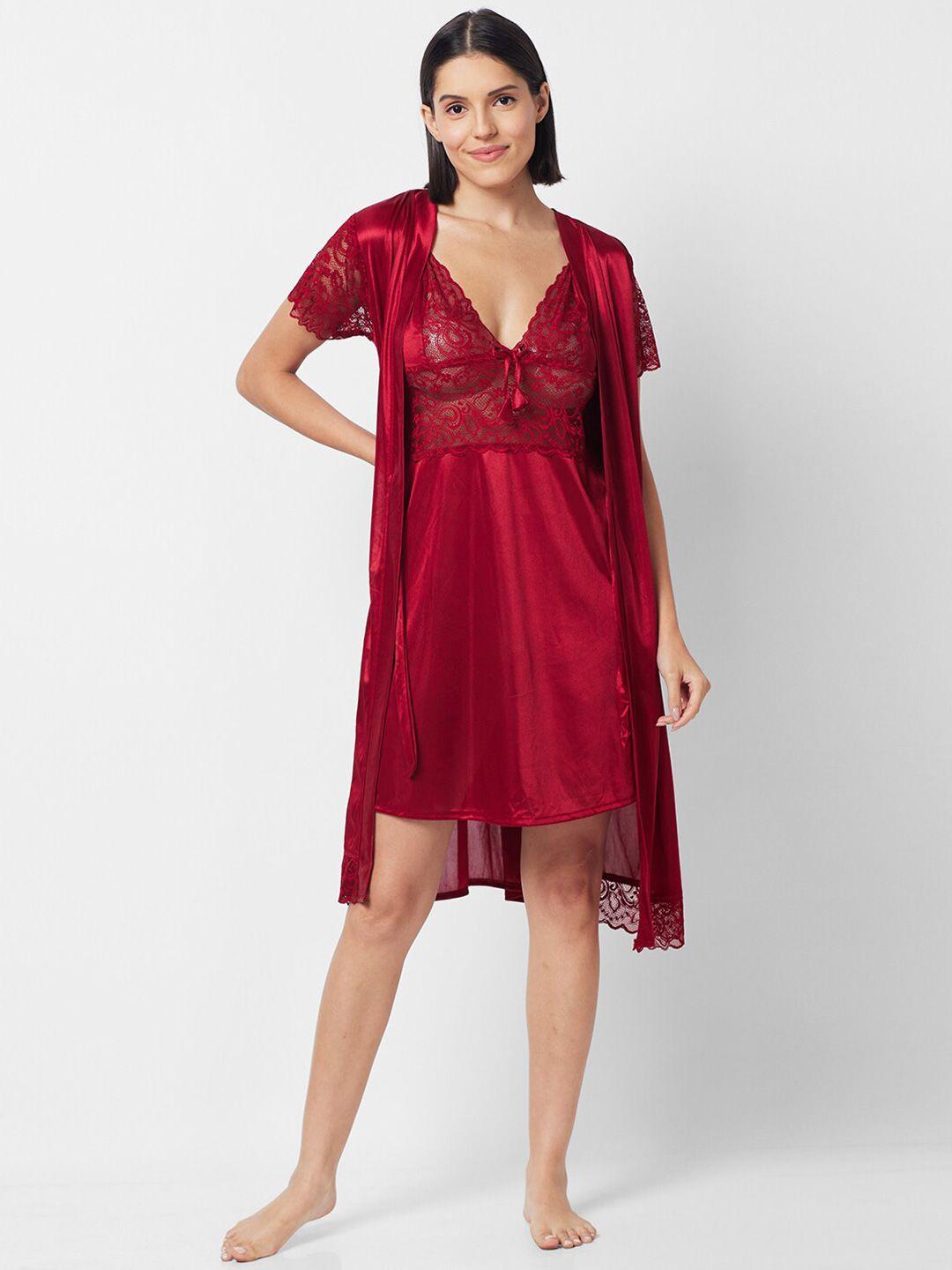 noira floral lace detail satin nightdress with robe