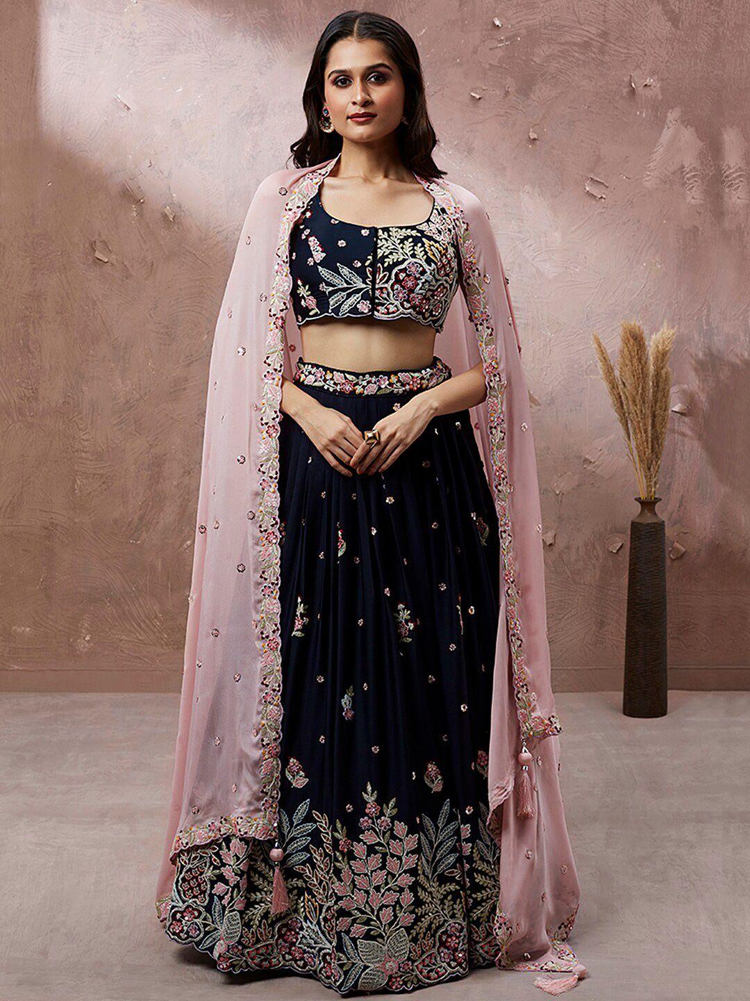 vaani creation embroidered semi-stitched lehenga & unstitched blouse with dupatta